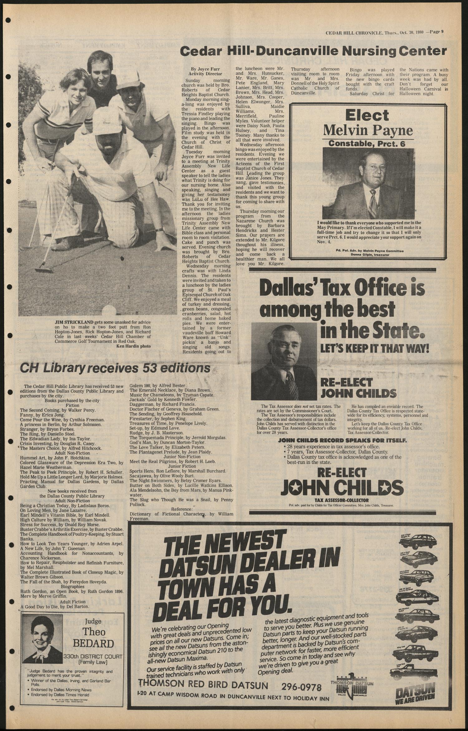 Cedar Hill Chronicle (Cedar Hill, Tex.), Vol. 17, No. 8, Ed. 1 Thursday, October 30, 1980
                                                
                                                    [Sequence #]: 9 of 32
                                                