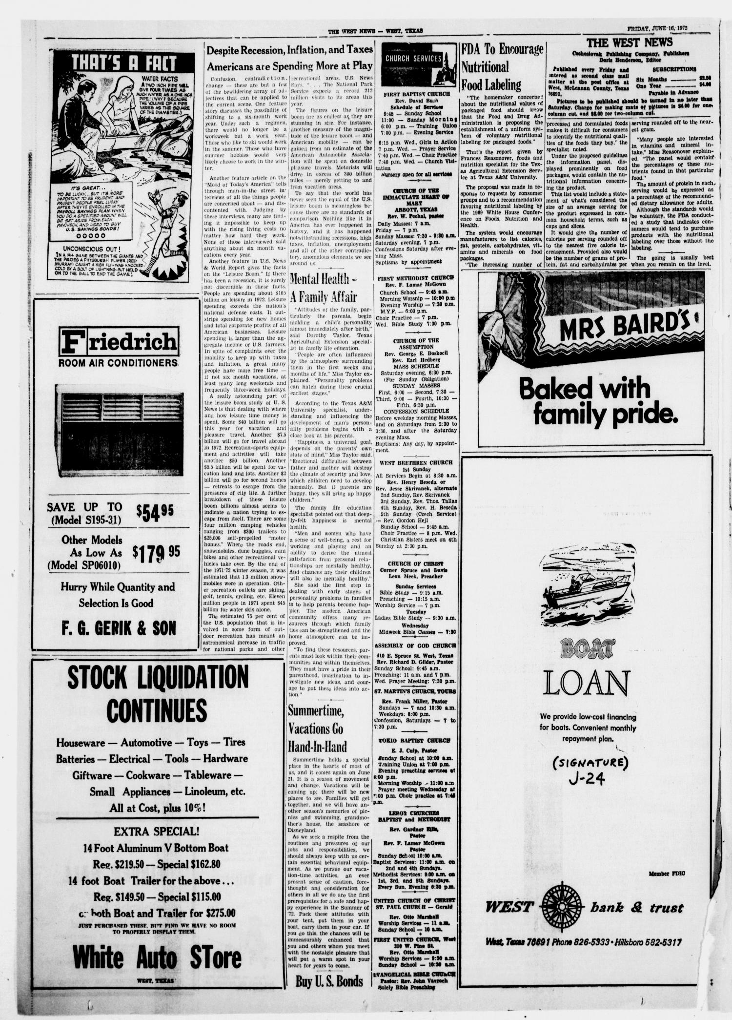 The West News (West, Tex.), Ed. 1 Friday, June 16, 1972
                                                
                                                    [Sequence #]: 4 of 8
                                                
