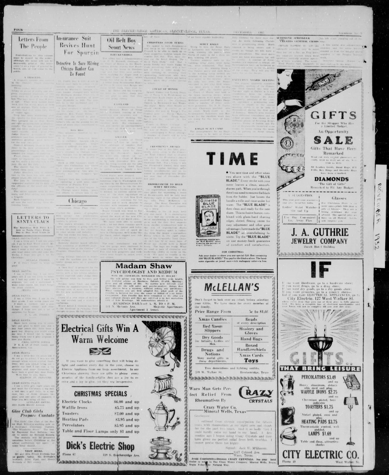 The Breckenridge American (Breckenridge, Tex.), Vol. 13, No. 6, Ed. 1, Thursday, December 8, 1932
                                                
                                                    [Sequence #]: 4 of 6
                                                