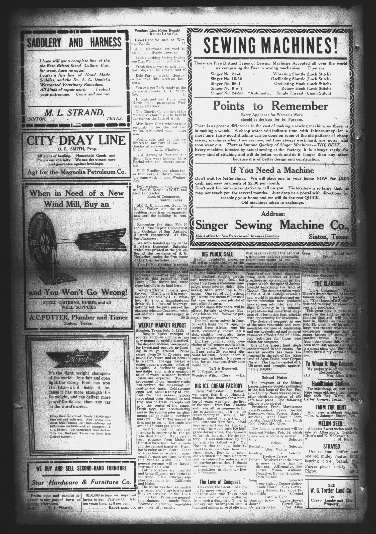 San Patricio County News (Sinton, Tex.), Vol. 4, No. 51, Ed. 1 Friday, February 7, 1913
                                                
                                                    [Sequence #]: 8 of 8
                                                