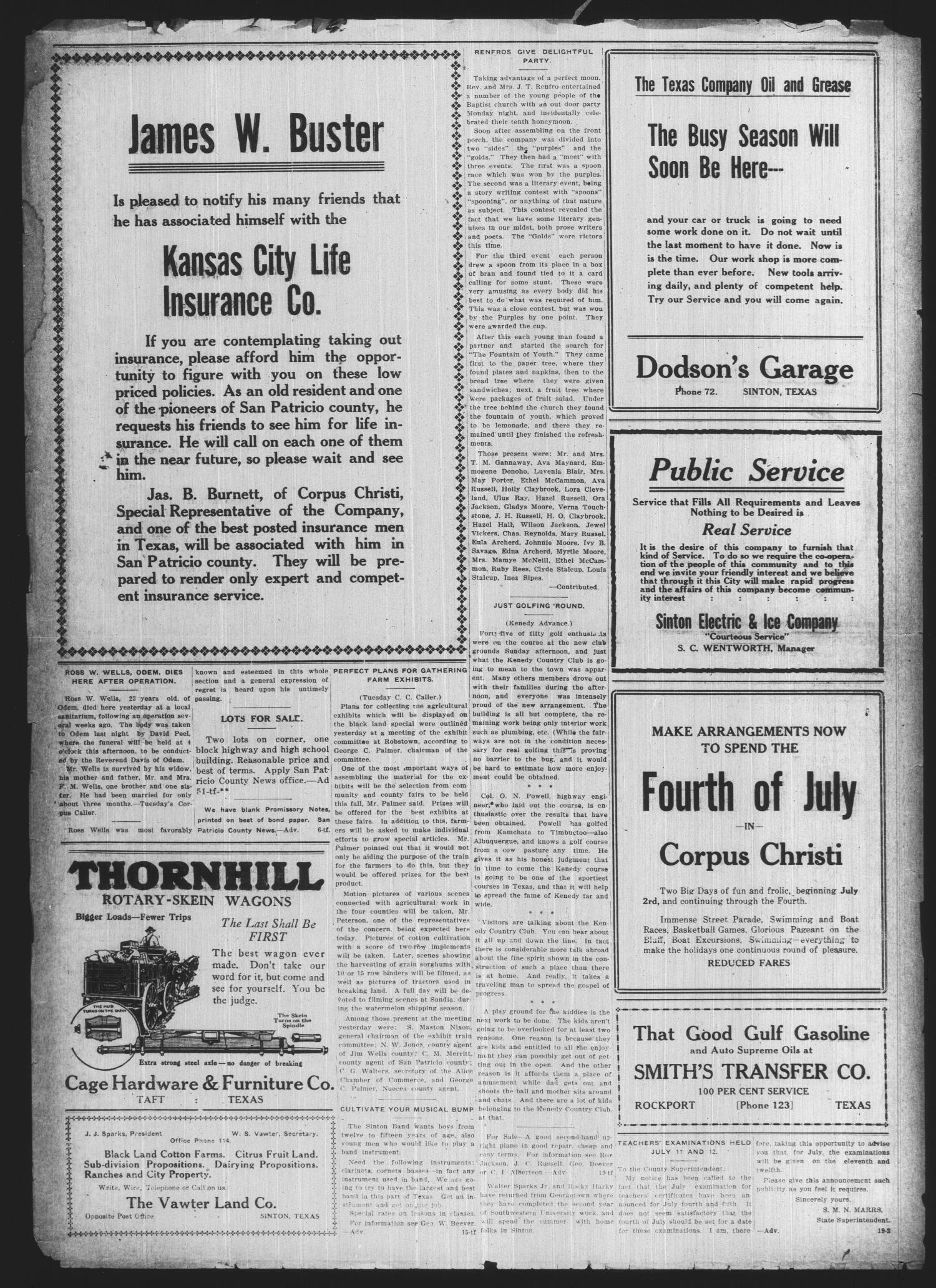 San Patricio County News (Sinton, Tex.), Vol. 16, No. 20, Ed. 1 Thursday, June 19, 1924
                                                
                                                    [Sequence #]: 4 of 6
                                                
