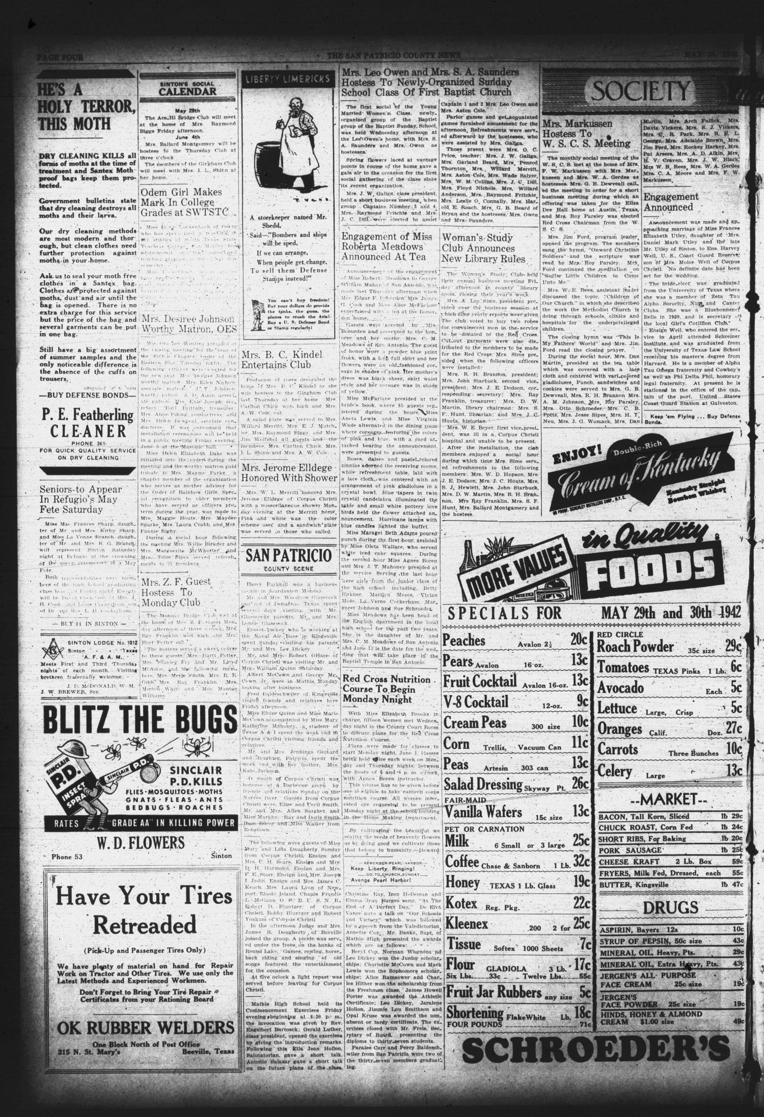 San Patricio County News (Sinton, Tex.), Vol. 34, No. 20, Ed. 1 Thursday, May 28, 1942
                                                
                                                    [Sequence #]: 4 of 8
                                                