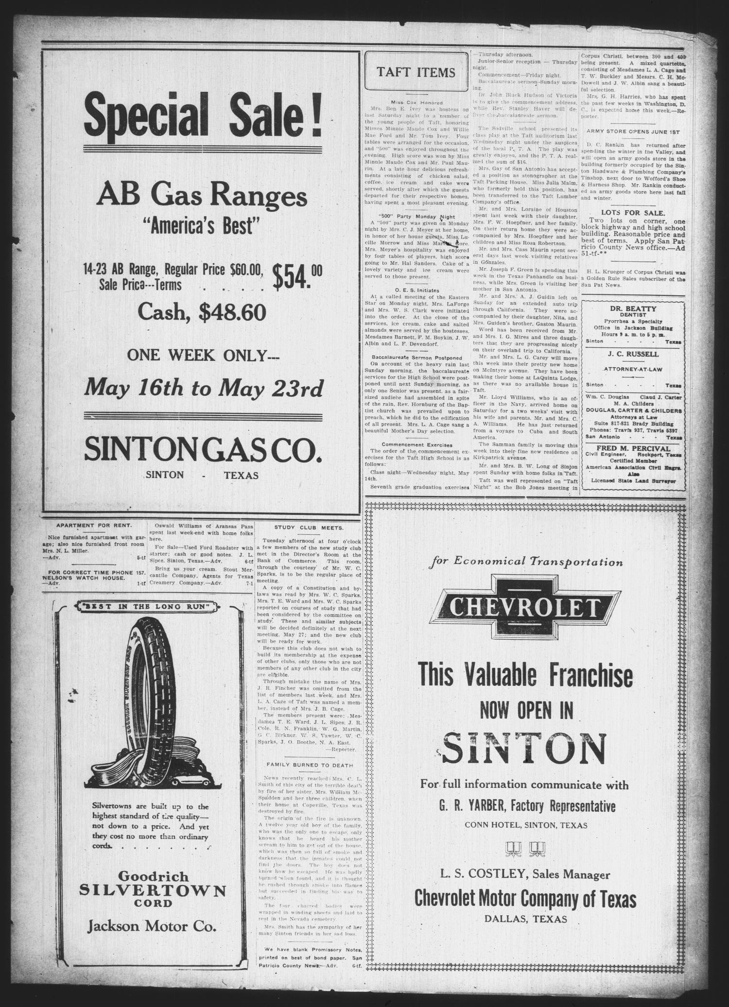 San Patricio County News (Sinton, Tex.), Vol. 16, No. 15, Ed. 1 Thursday, May 15, 1924
                                                
                                                    [Sequence #]: 3 of 6
                                                