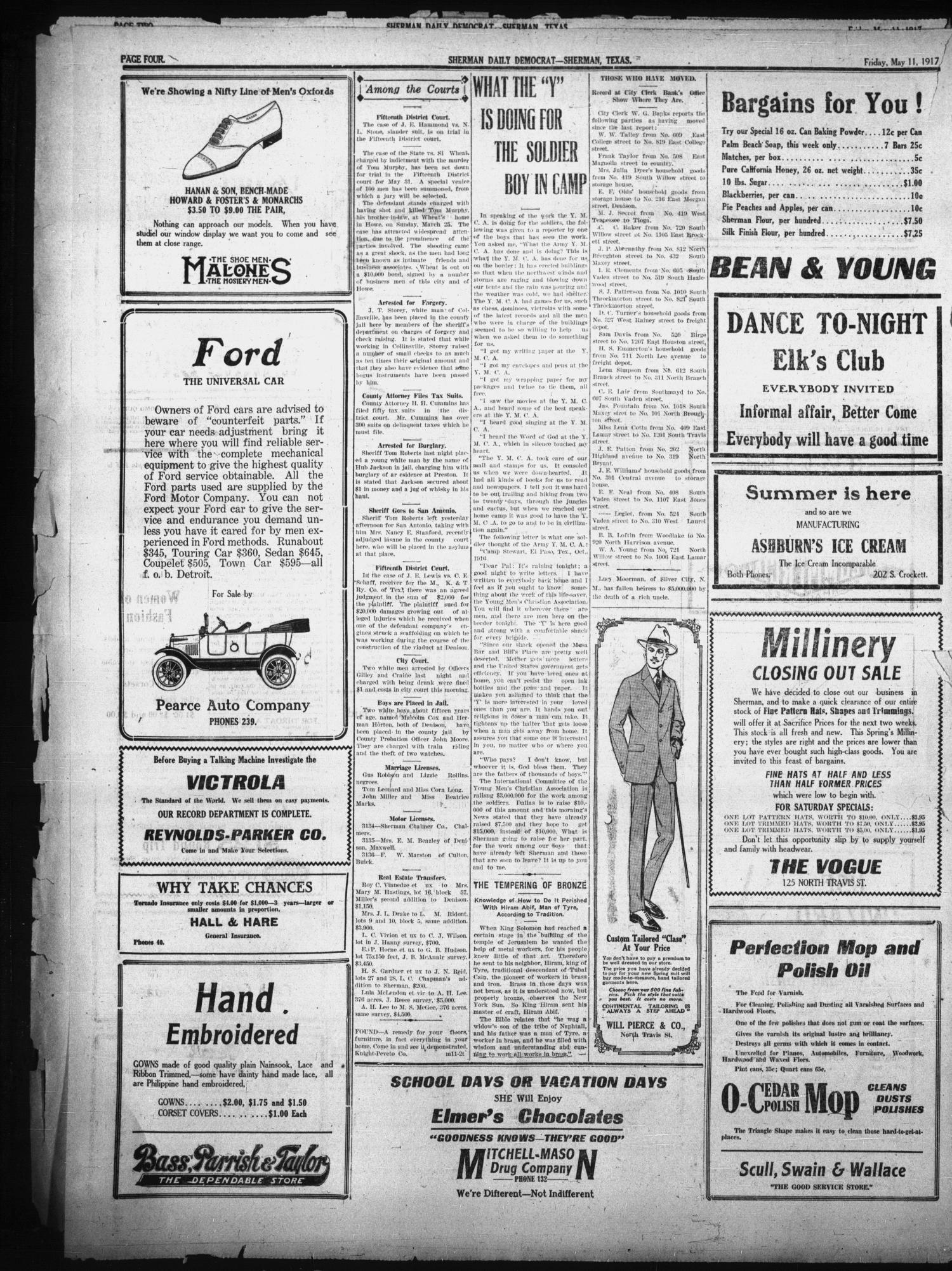 Sherman Daily Democrat (Sherman, Tex.), Vol. THIRTY-SIXTH YEAR, Ed. 1 Friday, May 11, 1917
                                                
                                                    [Sequence #]: 4 of 8
                                                