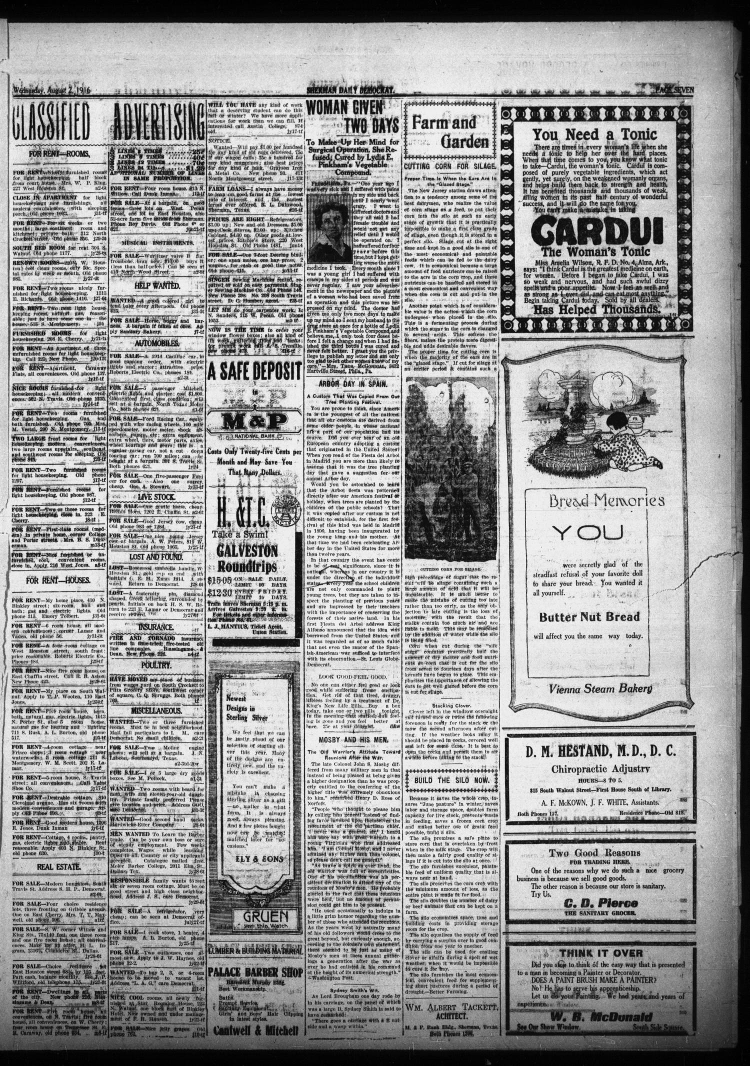 Sherman Daily Democrat (Sherman, Tex.), Vol. THIRTY-SIXTH YEAR, Ed. 1 Wednesday, August 2, 1916
                                                
                                                    [Sequence #]: 7 of 8
                                                