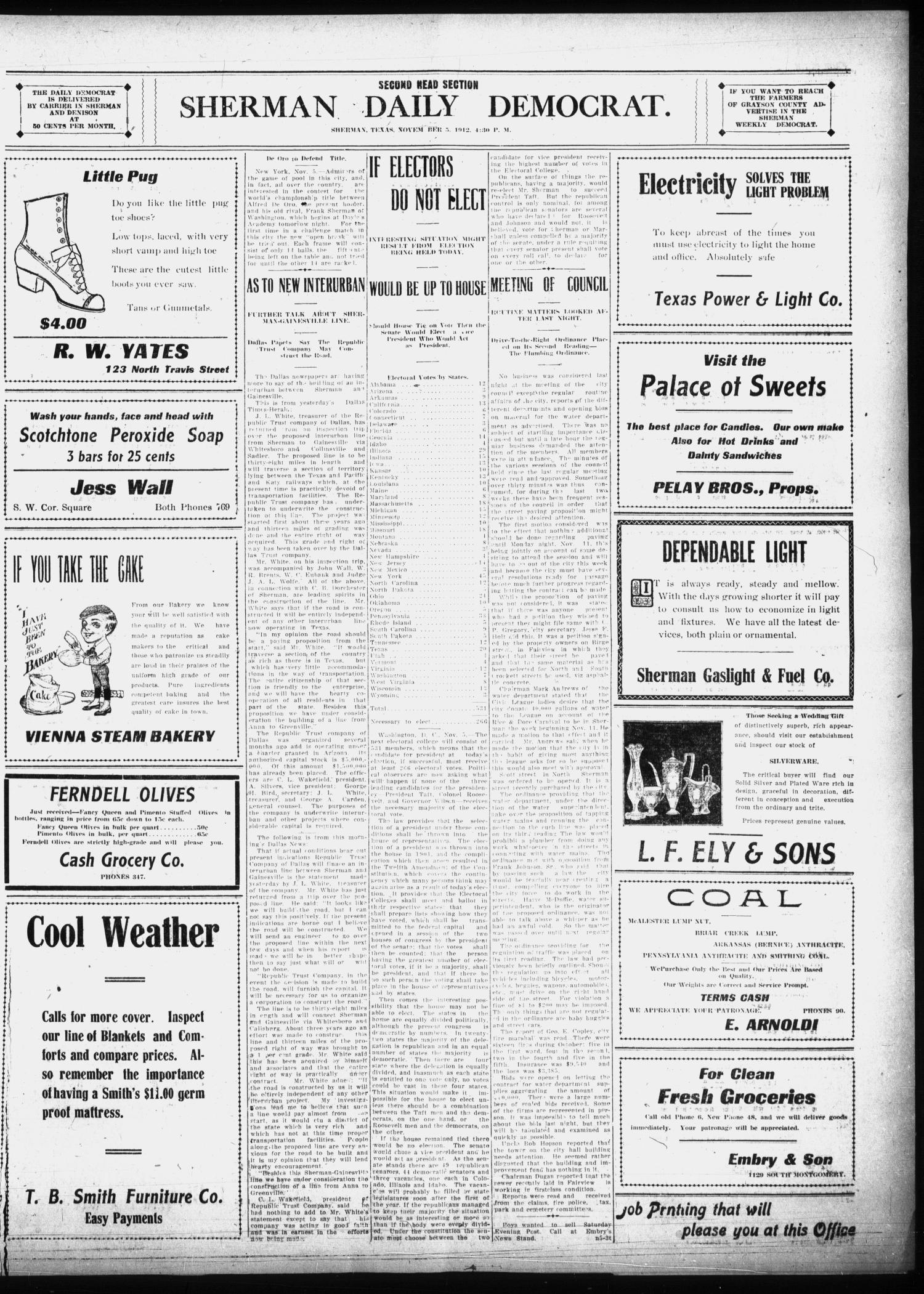 Sherman Daily Democrat (Sherman, Tex.), Vol. 32, Ed. 1 Tuesday, November 5, 1912
                                                
                                                    [Sequence #]: 3 of 8
                                                