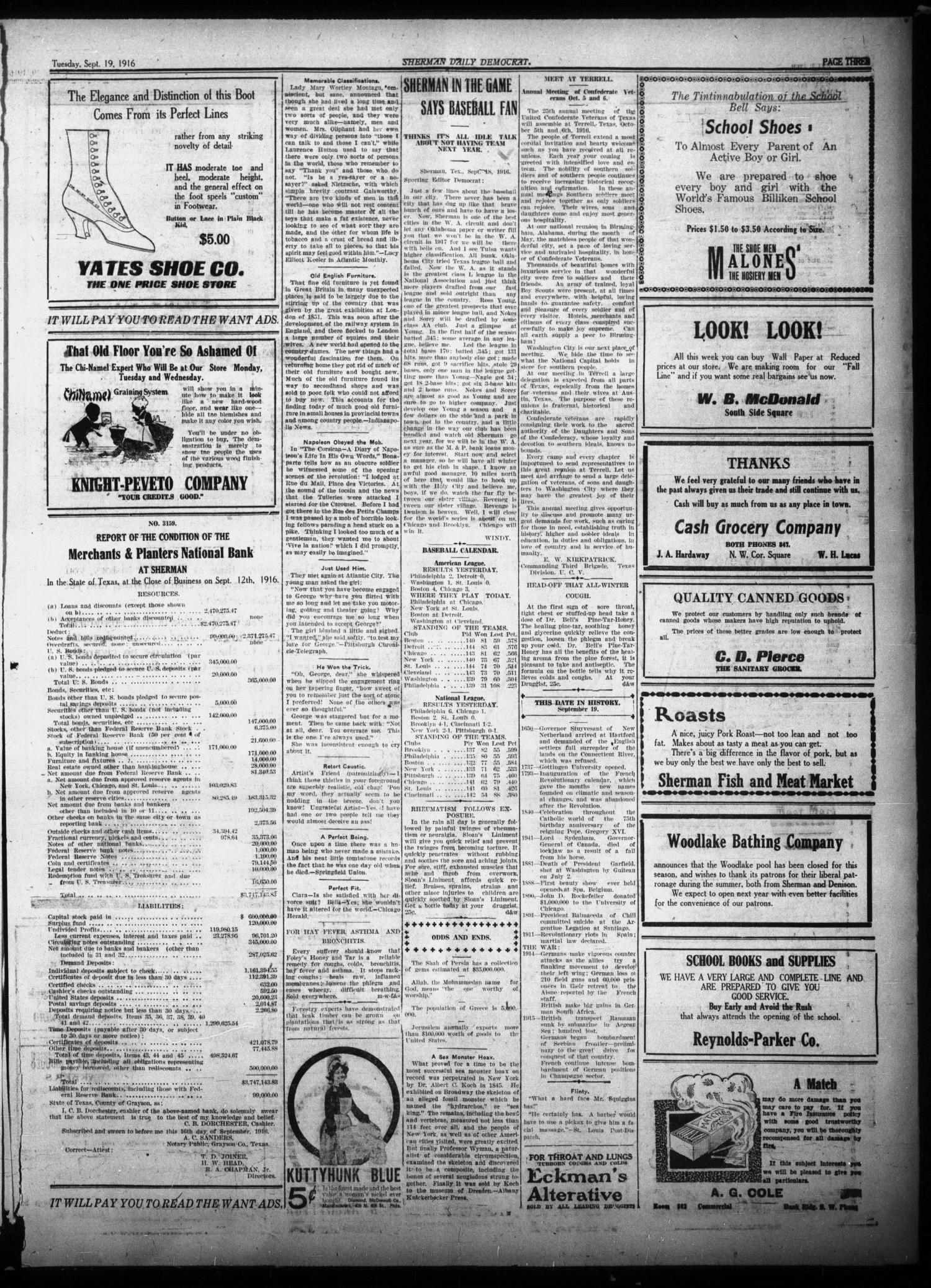 Sherman Daily Democrat (Sherman, Tex.), Vol. THIRTY-SIXTH YEAR, Ed. 1 Tuesday, September 19, 1916
                                                
                                                    [Sequence #]: 3 of 8
                                                
