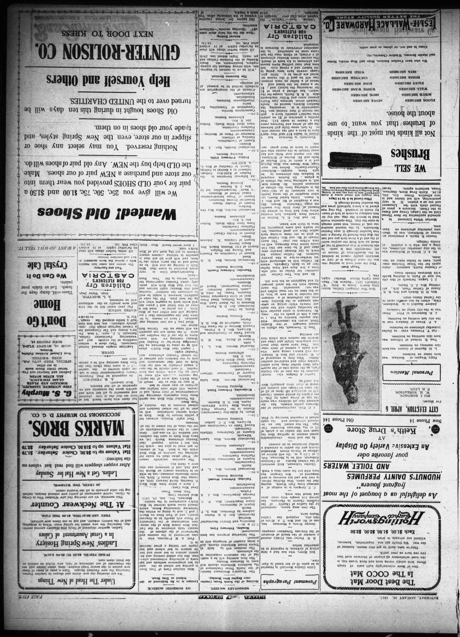 Sherman Daily Democrat (Sherman, Tex.), Vol. THIRTY-FOURTH YEAR, Ed. 1 Saturday, January 30, 1915
                                                
                                                    [Sequence #]: 3 of 6
                                                
