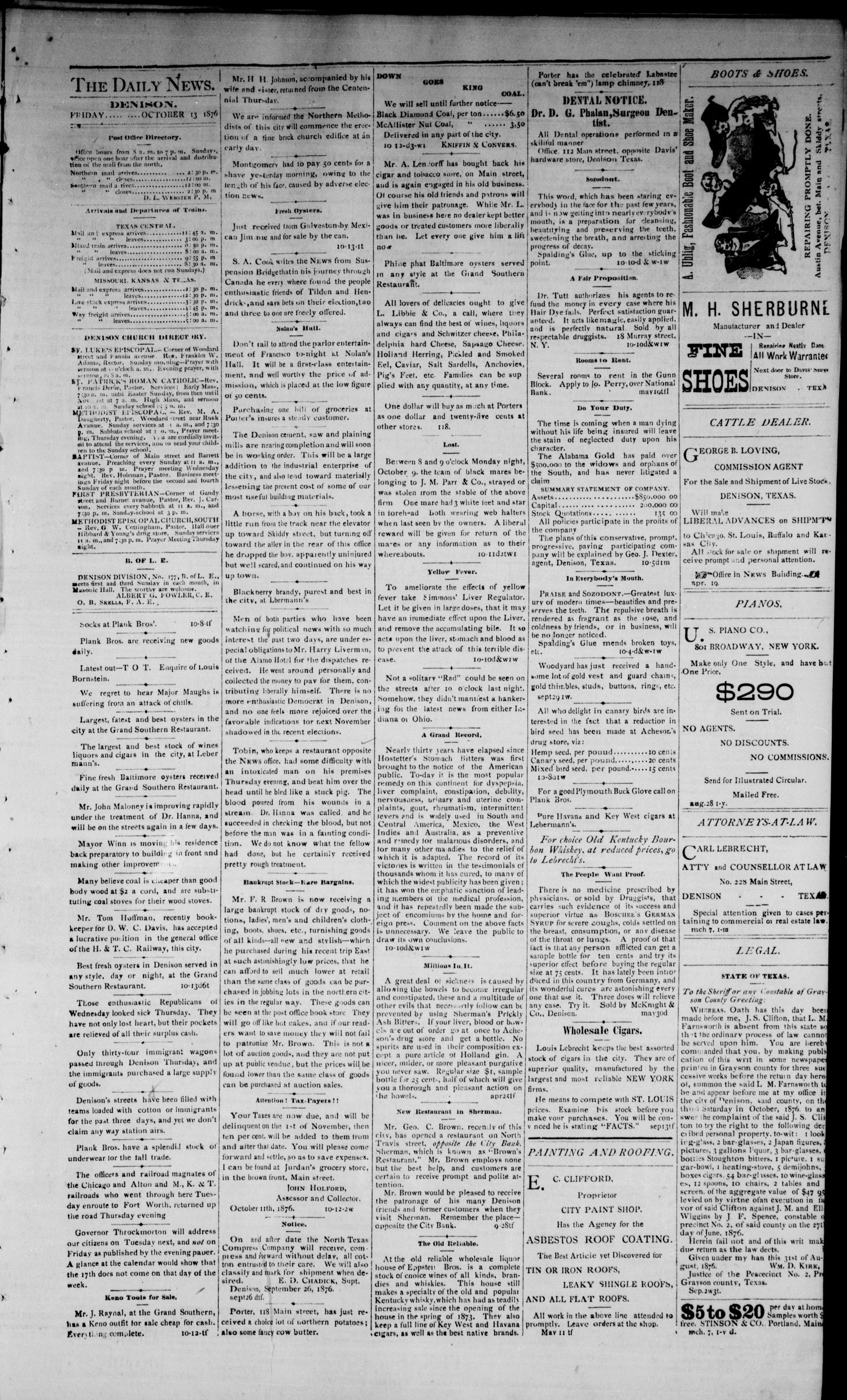 Denison Daily News. (Denison, Tex.), Vol. 4, No. 200, Ed. 1 Friday, October 13, 1876
                                                
                                                    [Sequence #]: 3 of 4
                                                