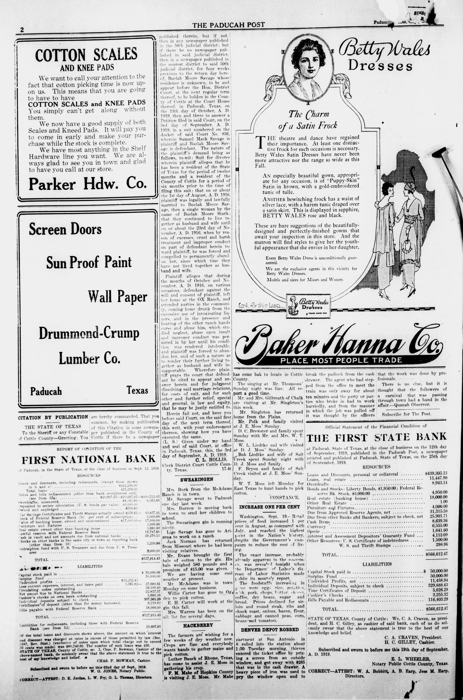 The Paducah Post (Paducah, Tex.), Vol. 13, No. 20, Ed. 1 Thursday, September 25, 1919
                                                
                                                    [Sequence #]: 2 of 8
                                                