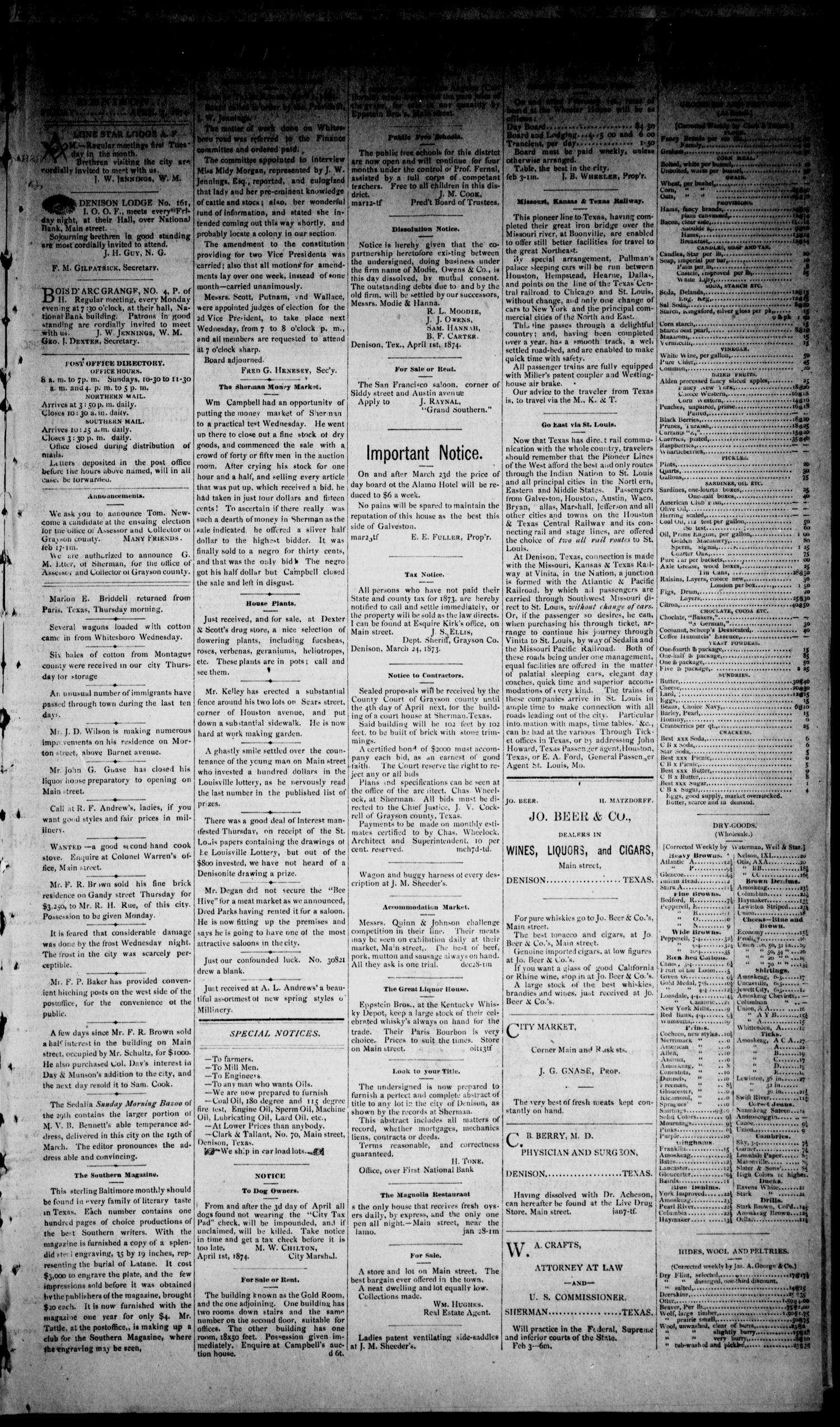 Denison Daily News. (Denison, Tex.), Vol. 2, No. 34, Ed. 1 Friday, April 3, 1874
                                                
                                                    [Sequence #]: 3 of 4
                                                