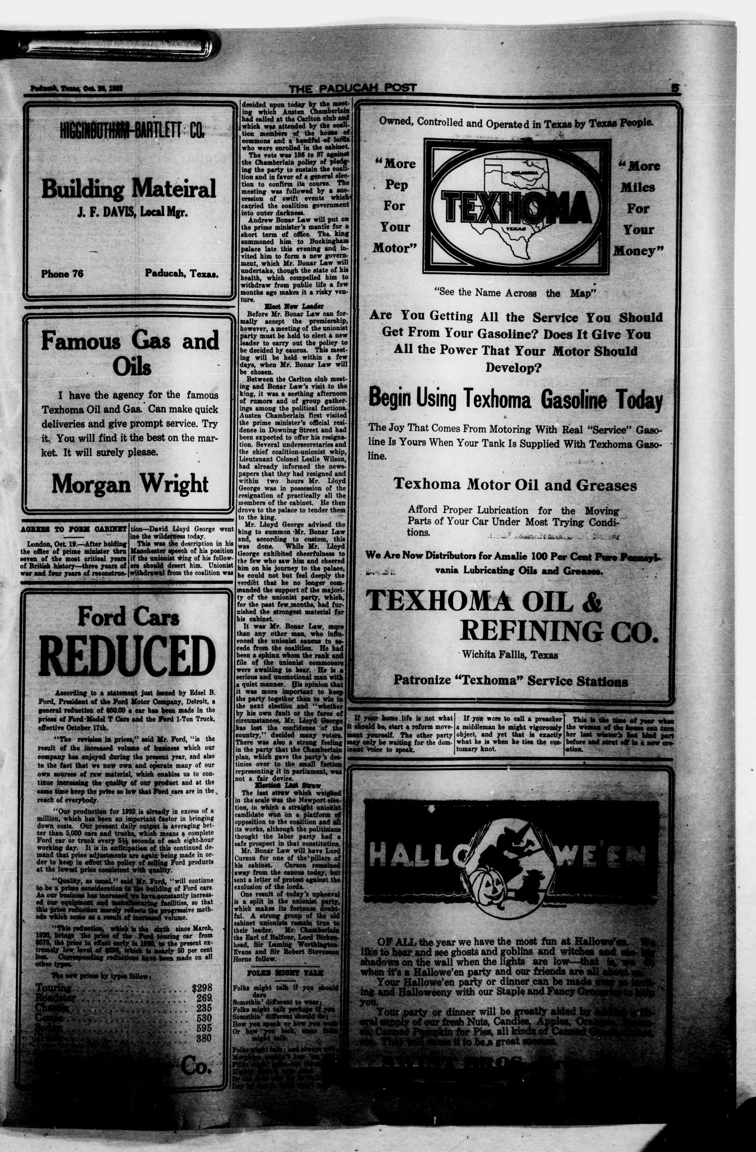 The Paducah Post (Paducah, Tex.), Vol. 16, No. 25, Ed. 1 Thursday, October 26, 1922
                                                
                                                    [Sequence #]: 5 of 10
                                                