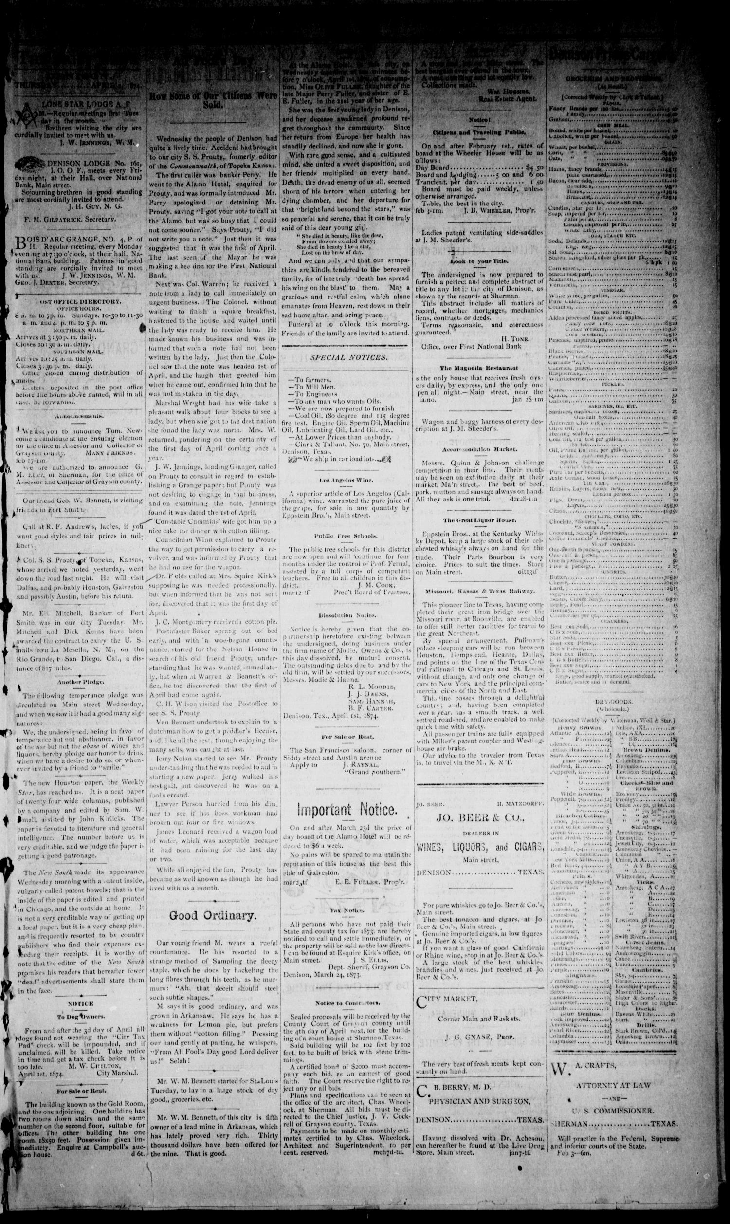 Denison Daily News. (Denison, Tex.), Vol. 2, No. 33, Ed. 1 Thursday, April 2, 1874
                                                
                                                    [Sequence #]: 3 of 4
                                                