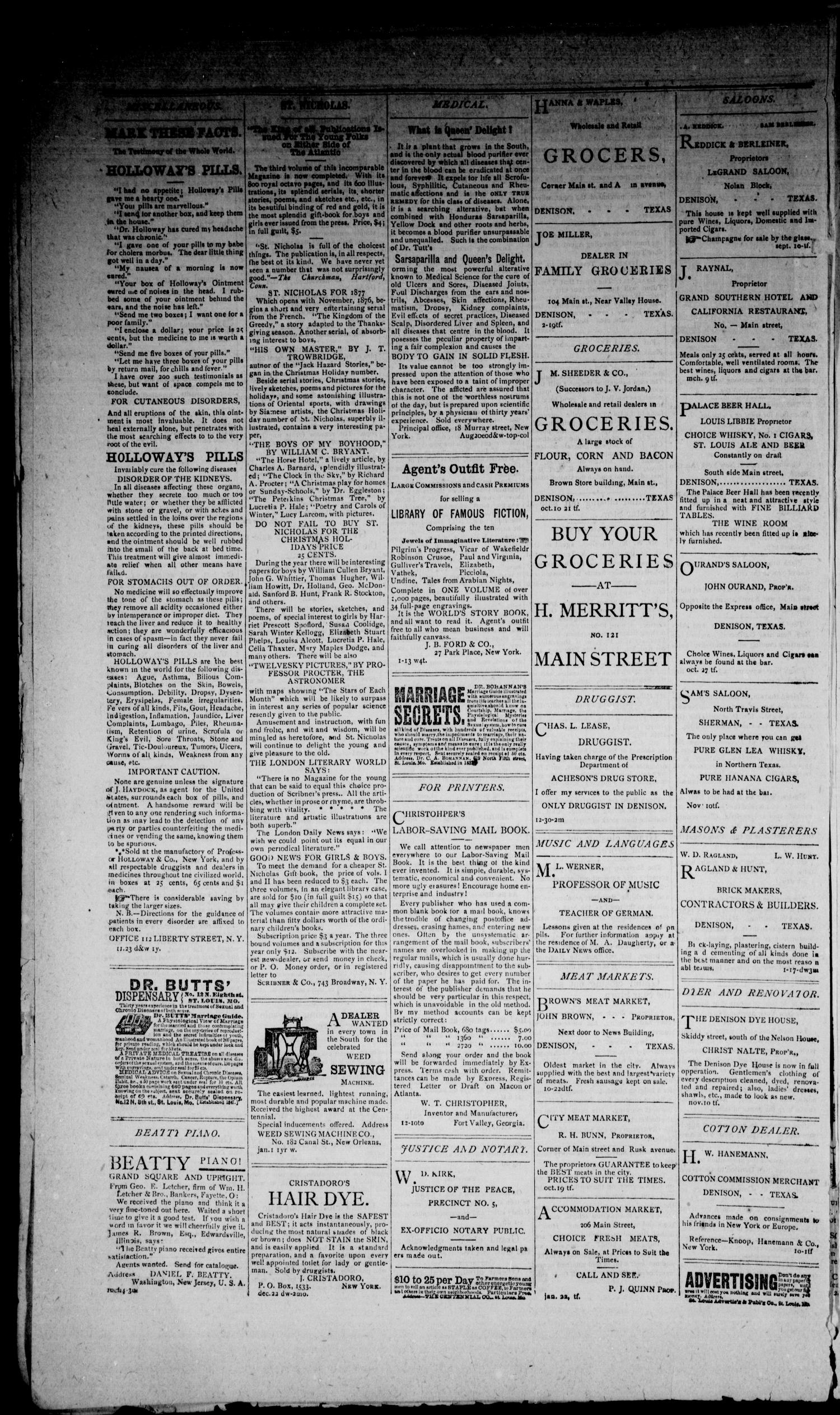 Denison Daily News. (Denison, Tex.), Vol. 4, No. 294, Ed. 1 Friday, February 2, 1877
                                                
                                                    [Sequence #]: 4 of 4
                                                