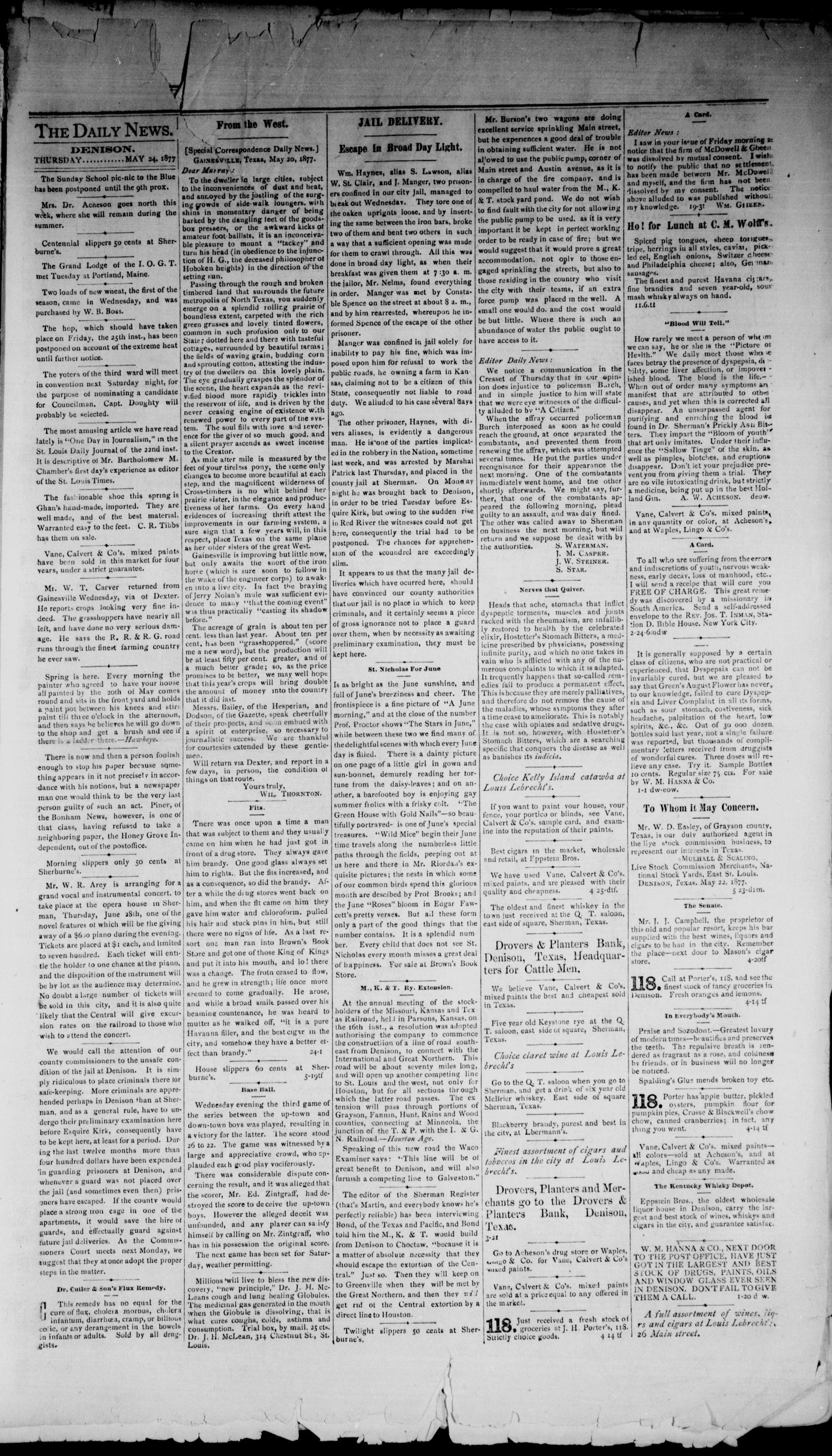 Denison Daily News. (Denison, Tex.), Vol. 5, No. 90, Ed. 1 Thursday, May 24, 1877
                                                
                                                    [Sequence #]: 3 of 4
                                                