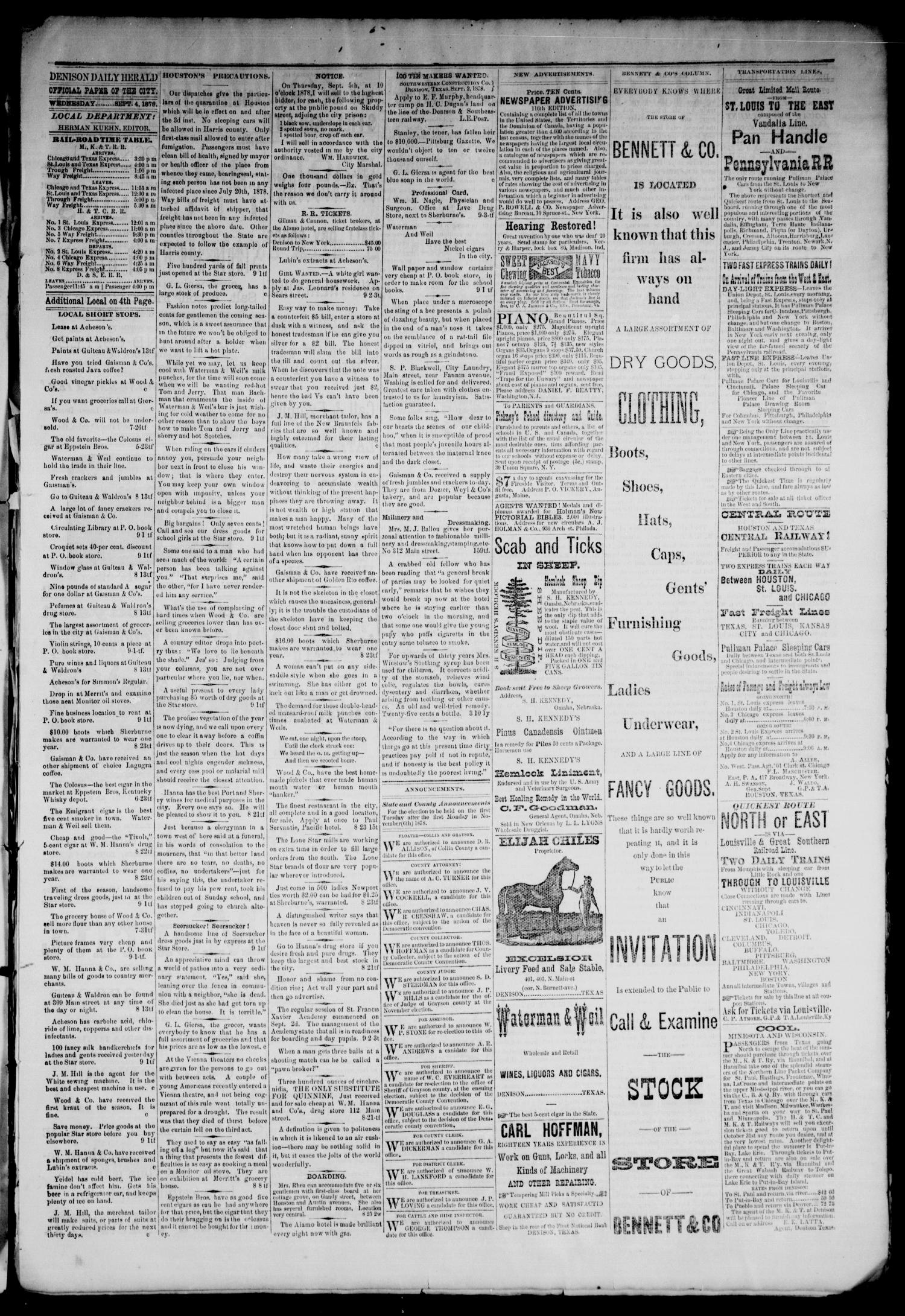 Denison Daily Herald. (Denison, Tex.), Vol. 2, No. 4, Ed. 1 Wednesday, September 4, 1878
                                                
                                                    [Sequence #]: 3 of 4
                                                
