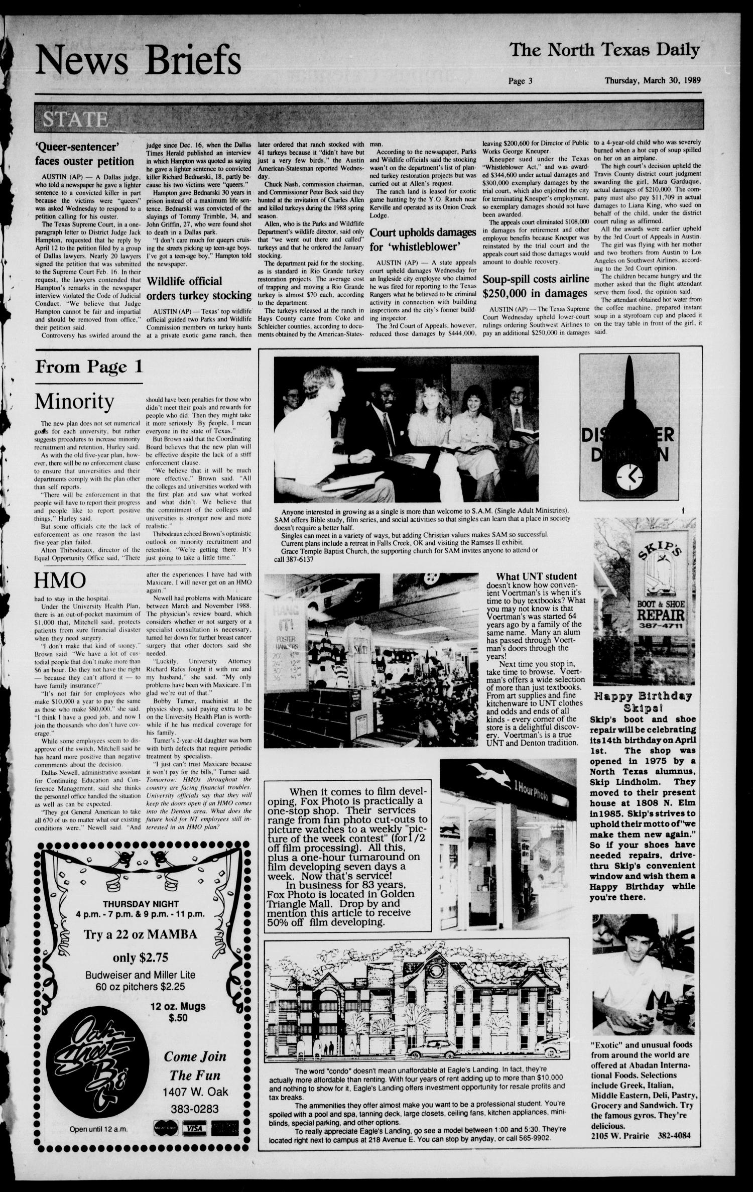 The North Texas Daily (Denton, Tex.), Vol. 72, No. 92, Ed. 1 Thursday, March 30, 1989
                                                
                                                    [Sequence #]: 3 of 8
                                                
