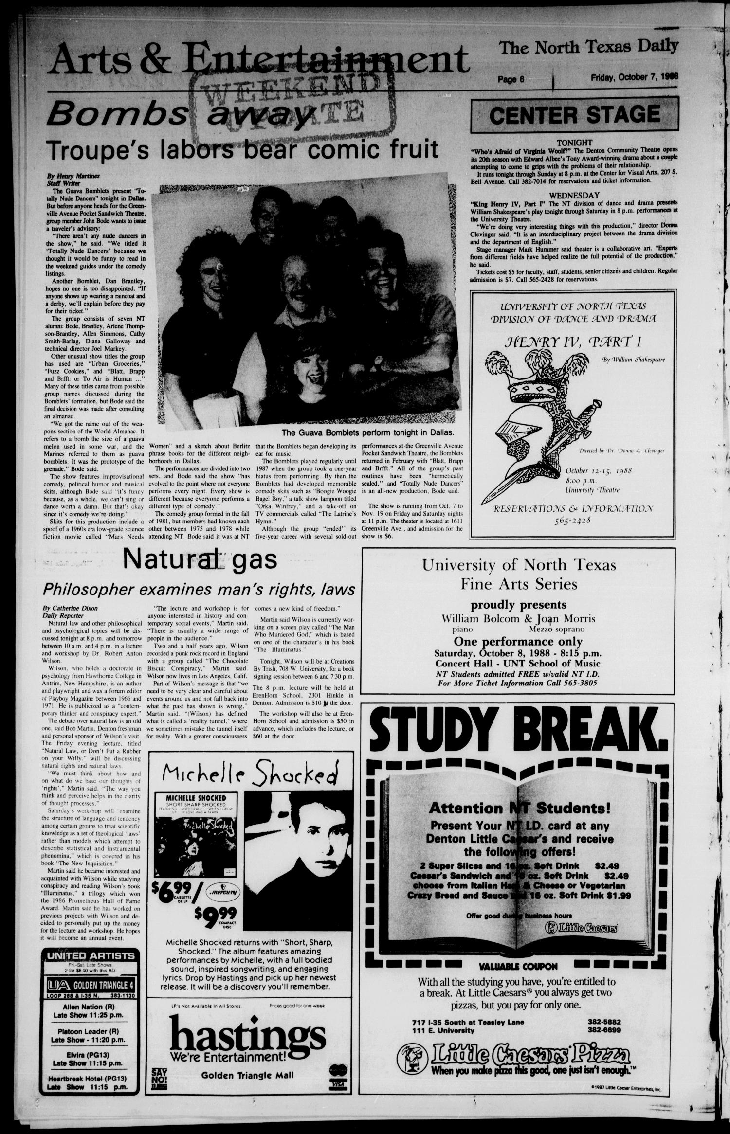 The North Texas Daily (Denton, Tex.), Vol. 72, No. 24, Ed. 1 Friday, October 7, 1988
                                                
                                                    [Sequence #]: 6 of 8
                                                