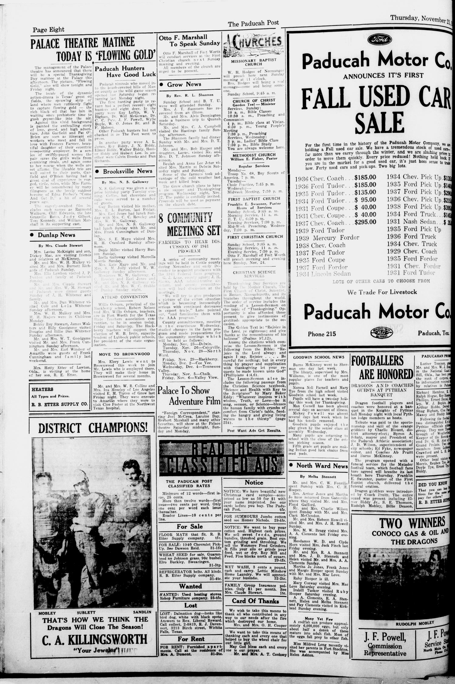 The Paducah Post (Paducah, Tex.), Vol. 34, No. 32, Ed. 1 Friday, November 22, 1940
                                                
                                                    [Sequence #]: 8 of 8
                                                