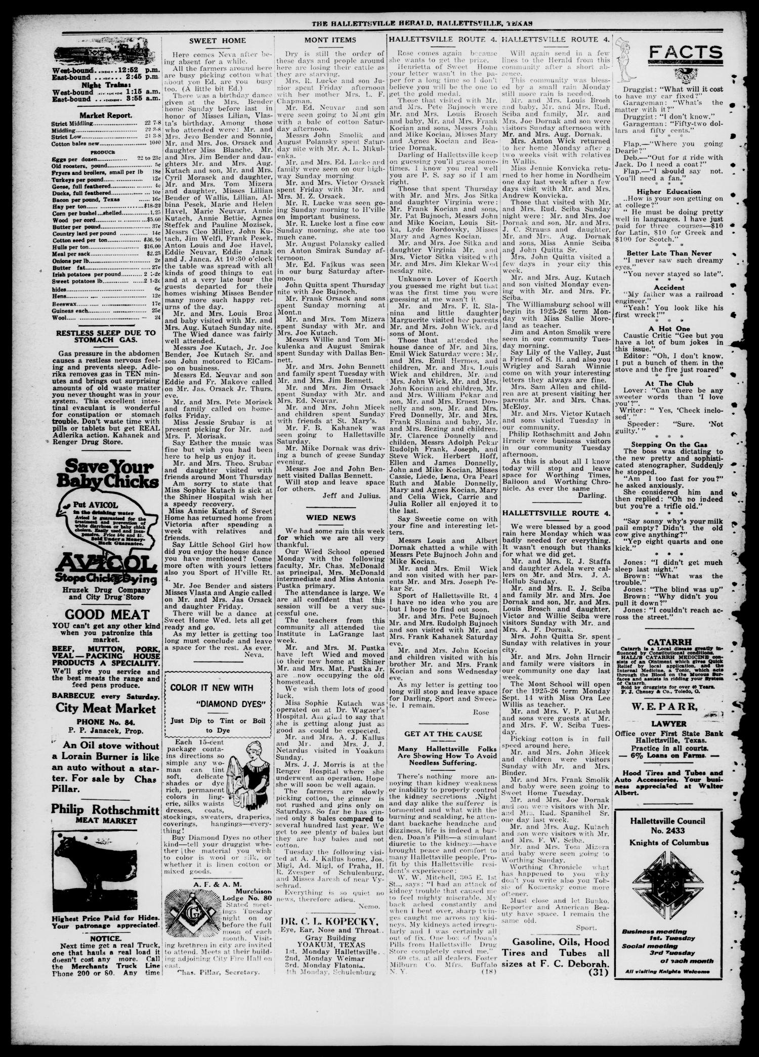 Semi-weekly Hallettsville Herald (Hallettsville, Tex.), Vol. 53, No. 30, Ed. 1 Friday, September 11, 1925
                                                
                                                    [Sequence #]: 4 of 4
                                                