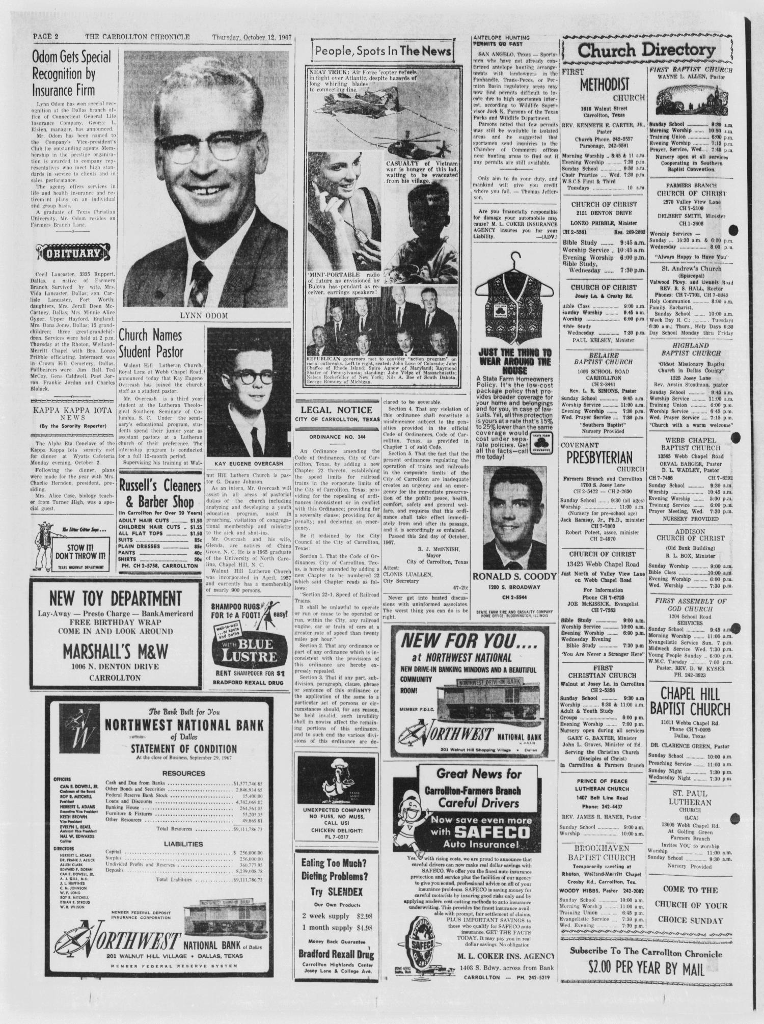 The Carrollton Chronicle (Carrollton, Tex.), Vol. 63, No. 48, Ed. 1 Thursday, October 12, 1967
                                                
                                                    [Sequence #]: 8 of 12
                                                