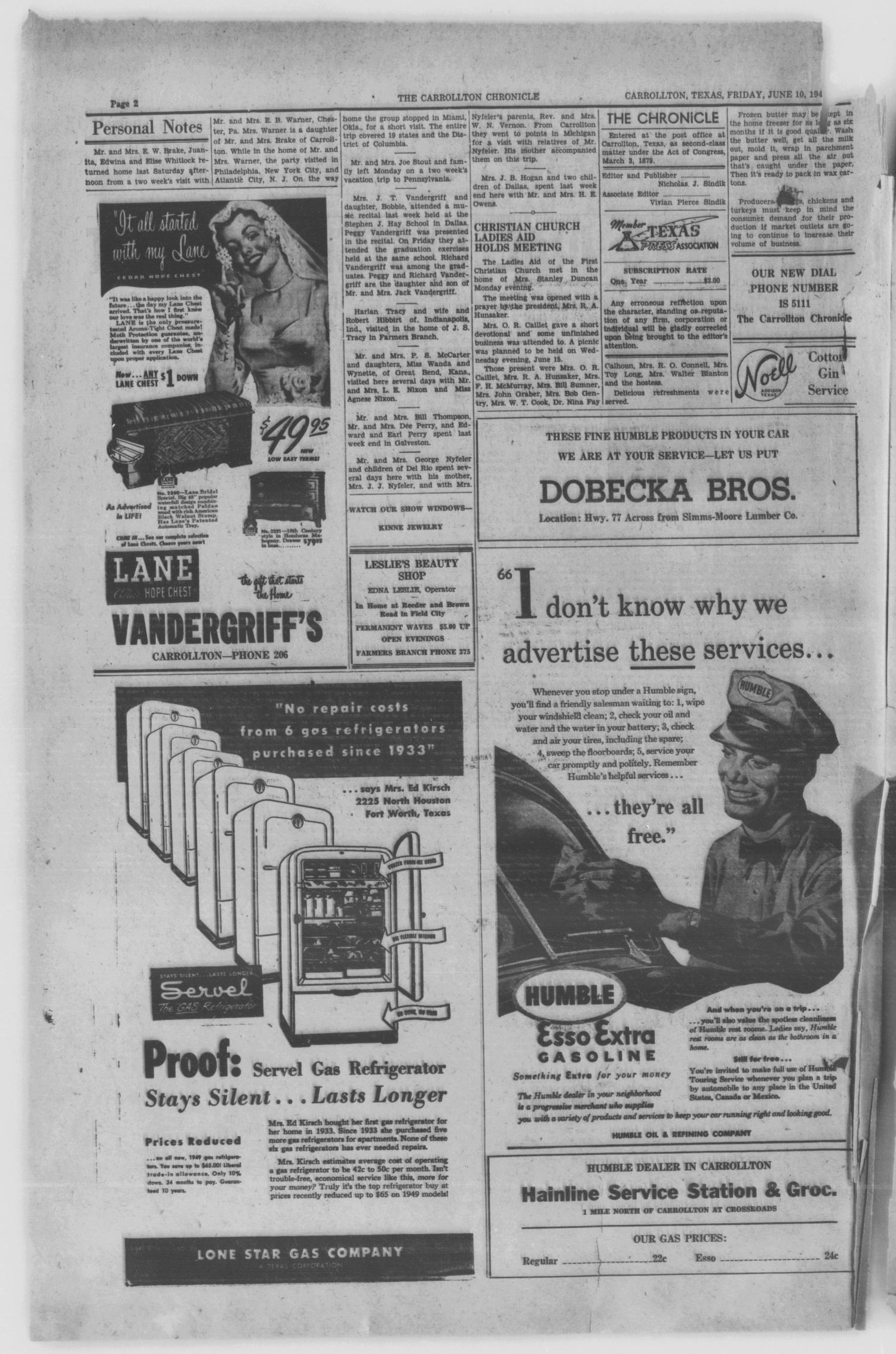 The Carrollton Chronicle (Carrollton, Tex.), Vol. FORTY-FIFTH YEAR, No. 31, Ed. 1 Friday, June 10, 1949
                                                
                                                    [Sequence #]: 2 of 6
                                                