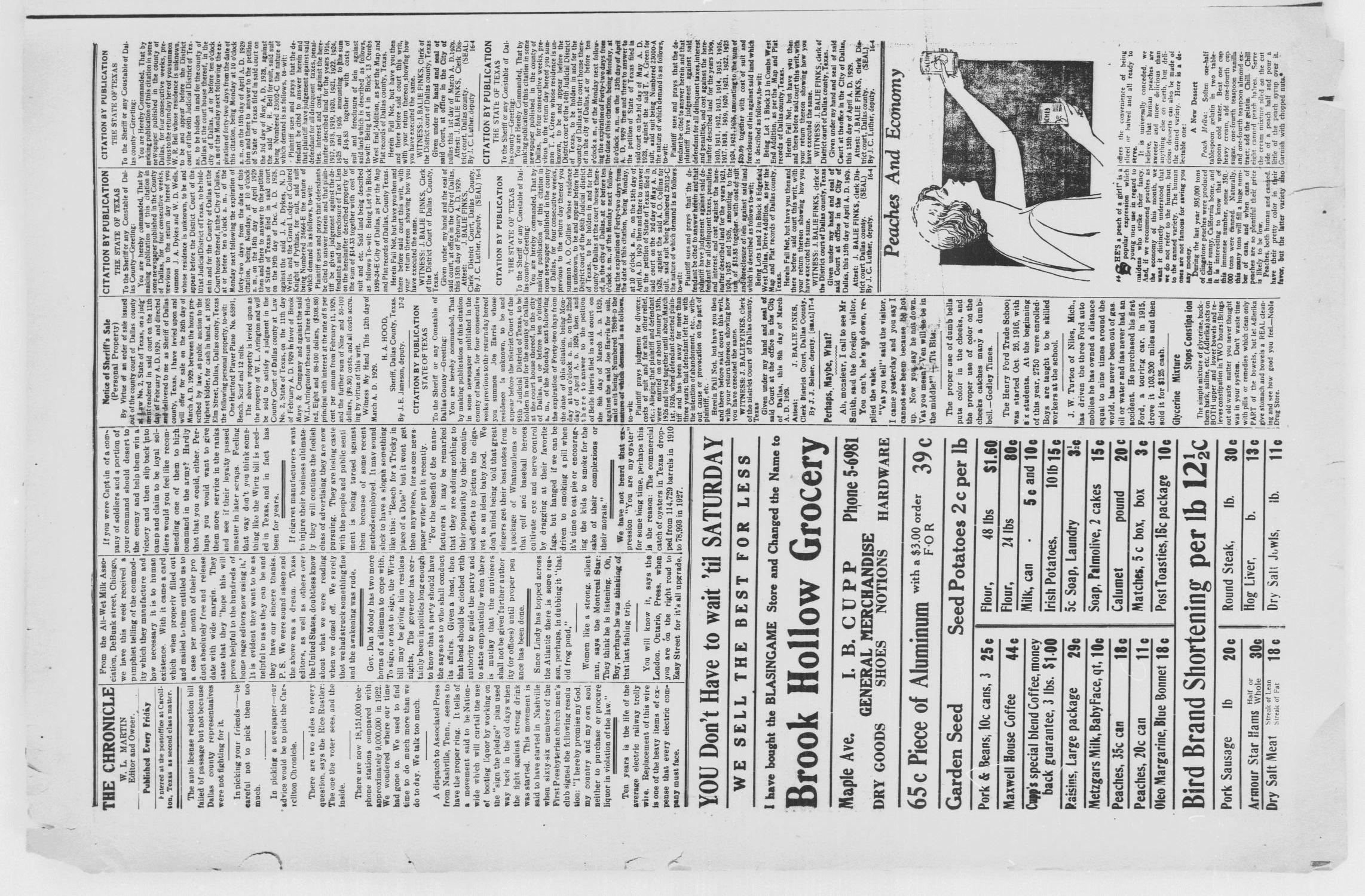 The Carrollton Chronicle (Carrollton, Tex.), Vol. 25, No. 18, Ed. 1 Friday, March 22, 1929
                                                
                                                    [Sequence #]: 4 of 8
                                                