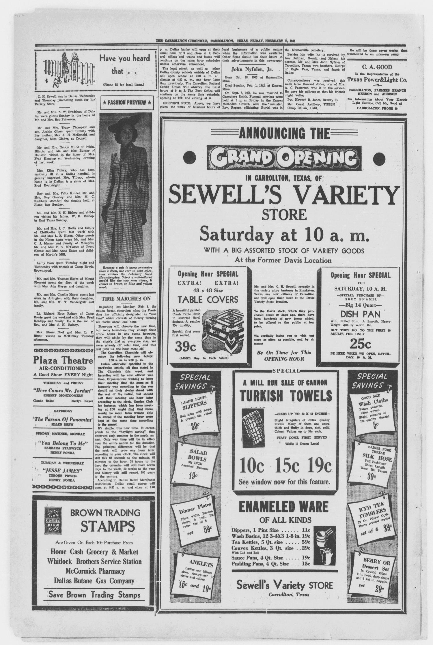 The Carrollton Chronicle (Carrollton, Tex.), Vol. 38, No. 15, Ed. 1 Friday, February 13, 1942
                                                
                                                    [Sequence #]: 4 of 4
                                                