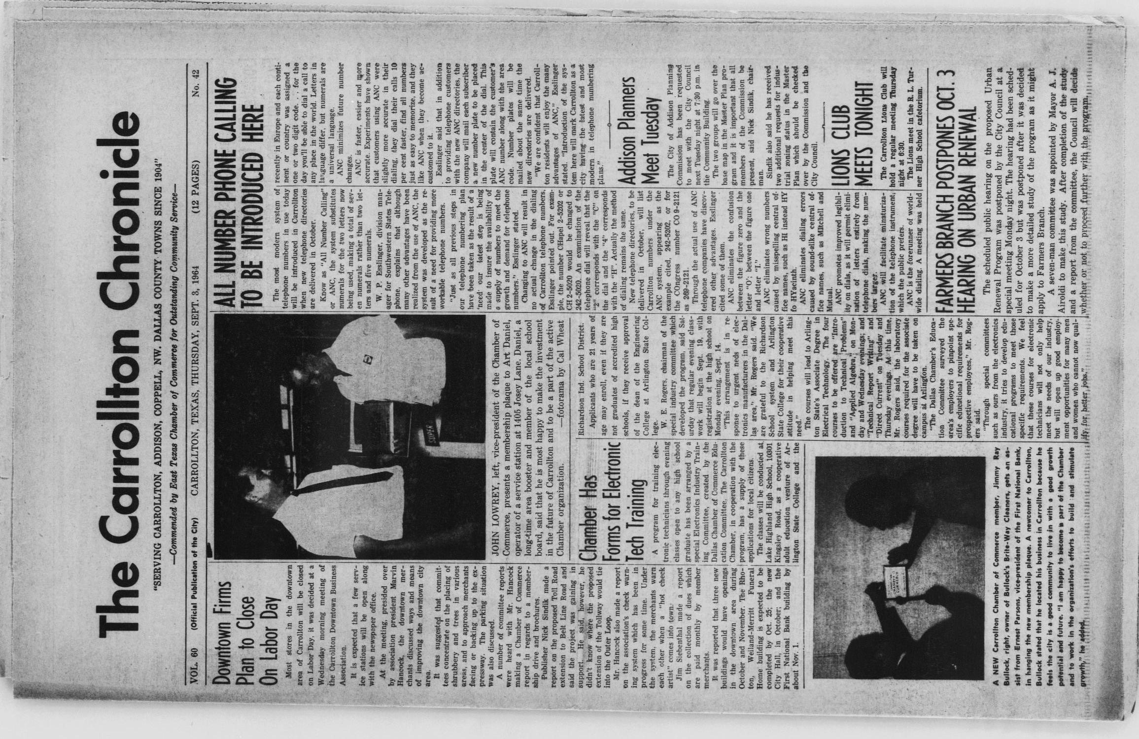The Carrollton Chronicle (Carrollton, Tex.), Vol. 60, No. 42, Ed. 1 Thursday, September 3, 1964
                                                
                                                    [Sequence #]: 1 of 12
                                                