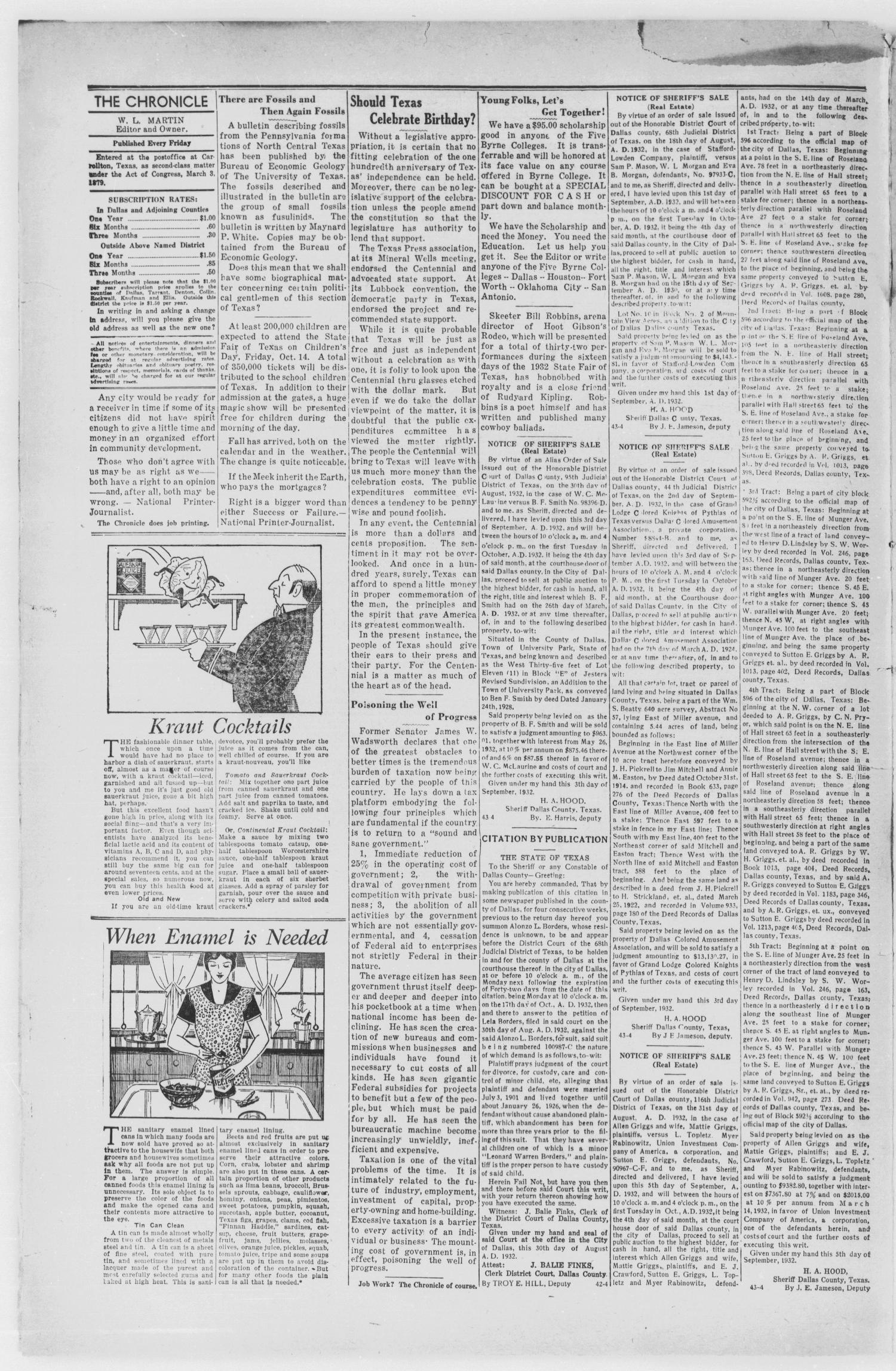 The Carrollton Chronicle (Carrollton, Tex.), Vol. 28, No. 45, Ed. 1 Friday, September 23, 1932
                                                
                                                    [Sequence #]: 4 of 8
                                                