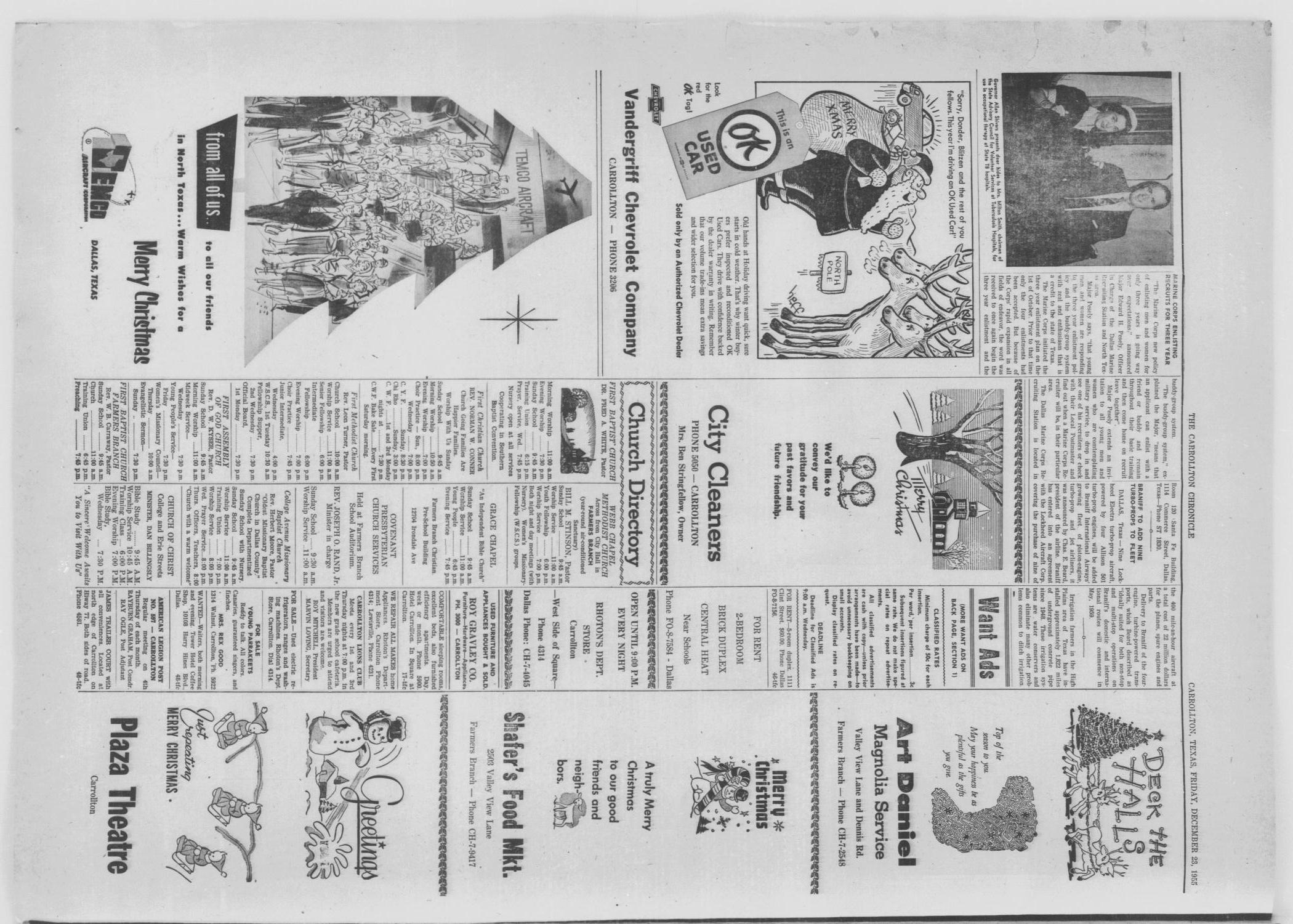 The Carrollton Chronicle (Carrollton, Tex.), Vol. 52, No. 5, Ed. 1 Friday, December 23, 1955
                                                
                                                    [Sequence #]: 2 of 8
                                                