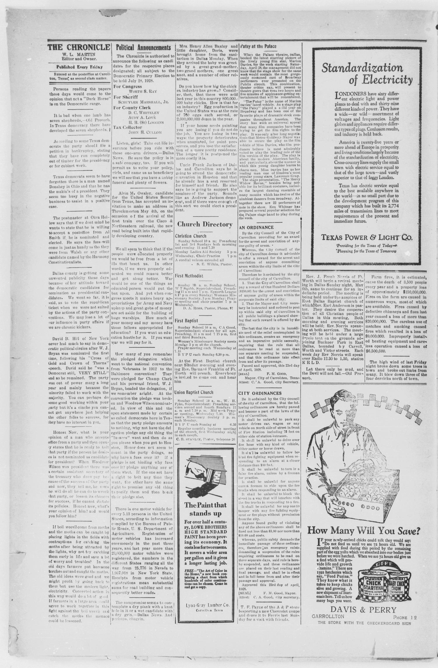 The Carrollton Chronicle (Carrollton, Tex.), Vol. 24, No. 23, Ed. 1 Friday, April 27, 1928
                                                
                                                    [Sequence #]: 4 of 8
                                                