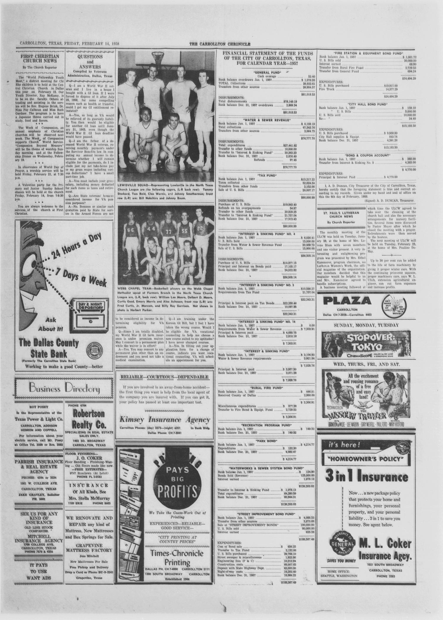 The Carrollton Chronicle (Carrollton, Tex.), Vol. 54, No. 12, Ed. 1 Friday, February 14, 1958
                                                
                                                    [Sequence #]: 3 of 4
                                                