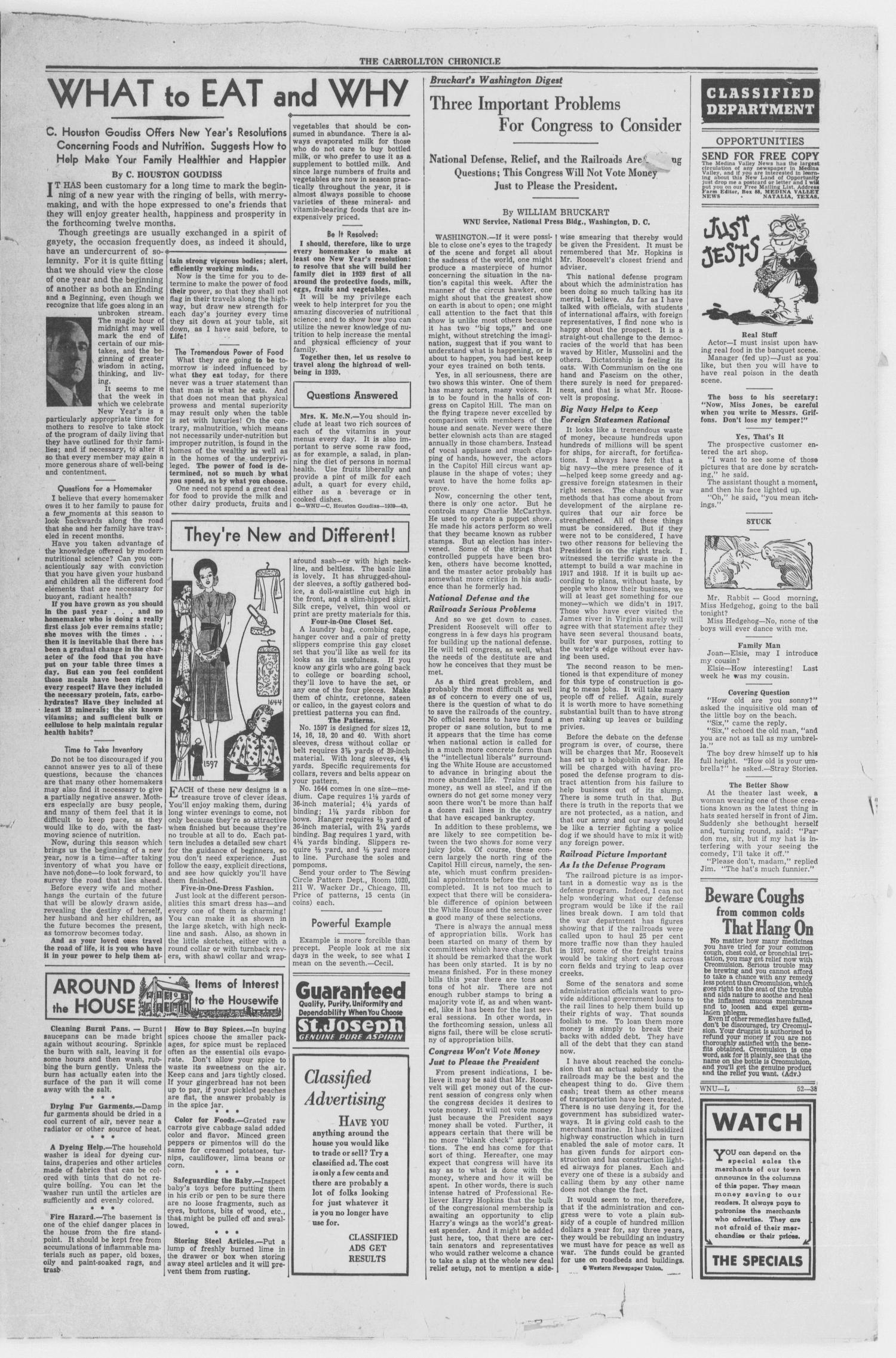 The Carrollton Chronicle (Carrollton, Tex.), Vol. 35, No. 8, Ed. 1 Friday, December 30, 1938
                                                
                                                    [Sequence #]: 3 of 8
                                                