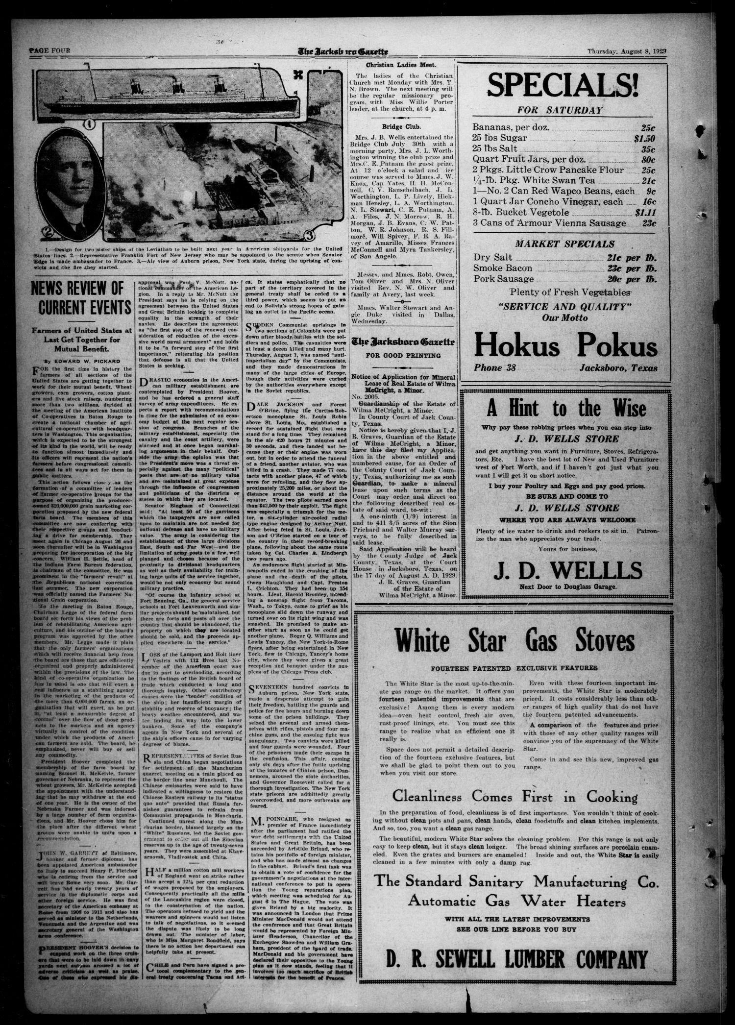 The Jacksboro Gazette (Jacksboro, Tex.), Vol. 50, No. 10, Ed. 1 Thursday, August 8, 1929
                                                
                                                    [Sequence #]: 4 of 8
                                                