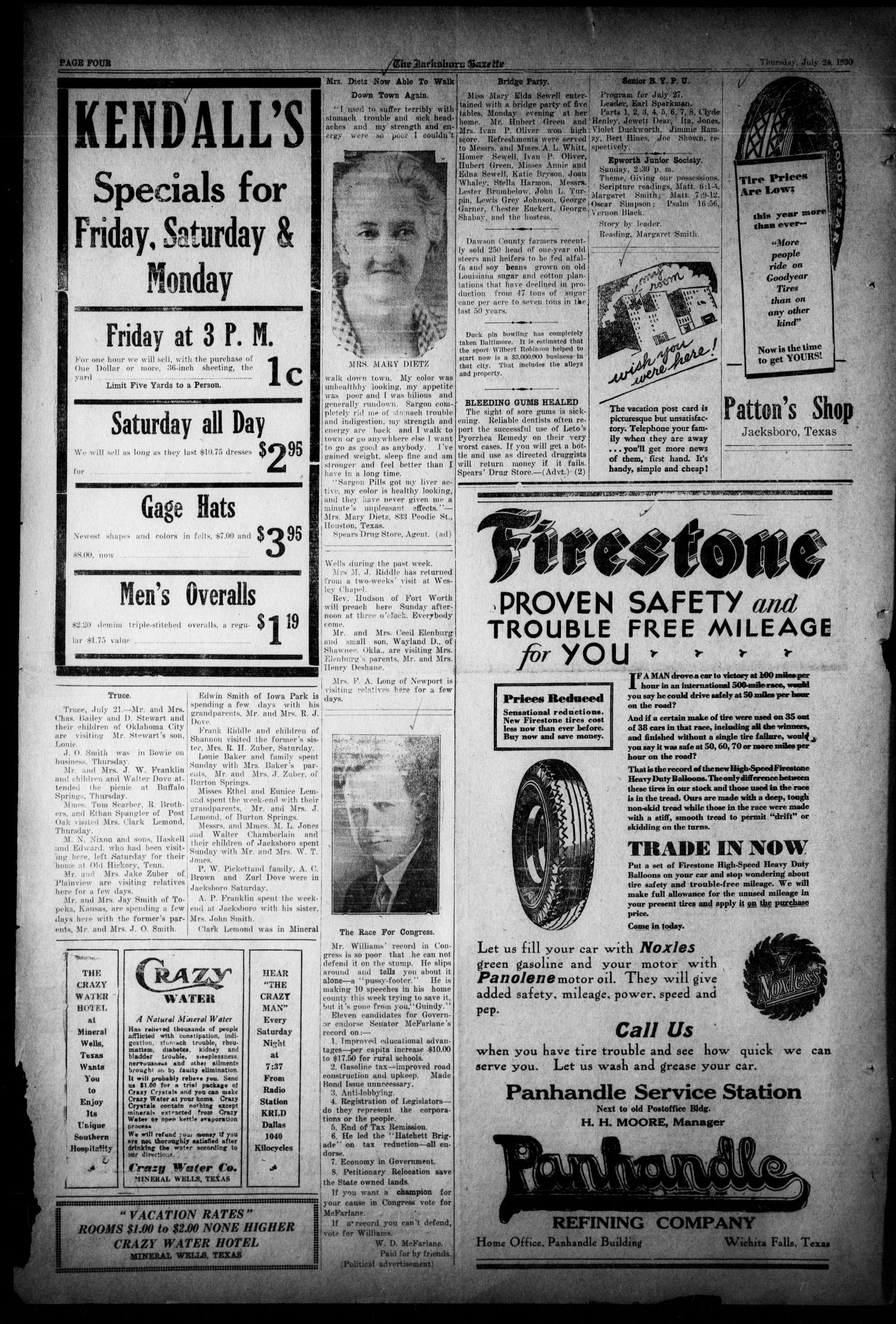 The Jacksboro Gazette (Jacksboro, Tex.), Vol. 51, No. 8, Ed. 1 Thursday, July 24, 1930
                                                
                                                    [Sequence #]: 4 of 8
                                                