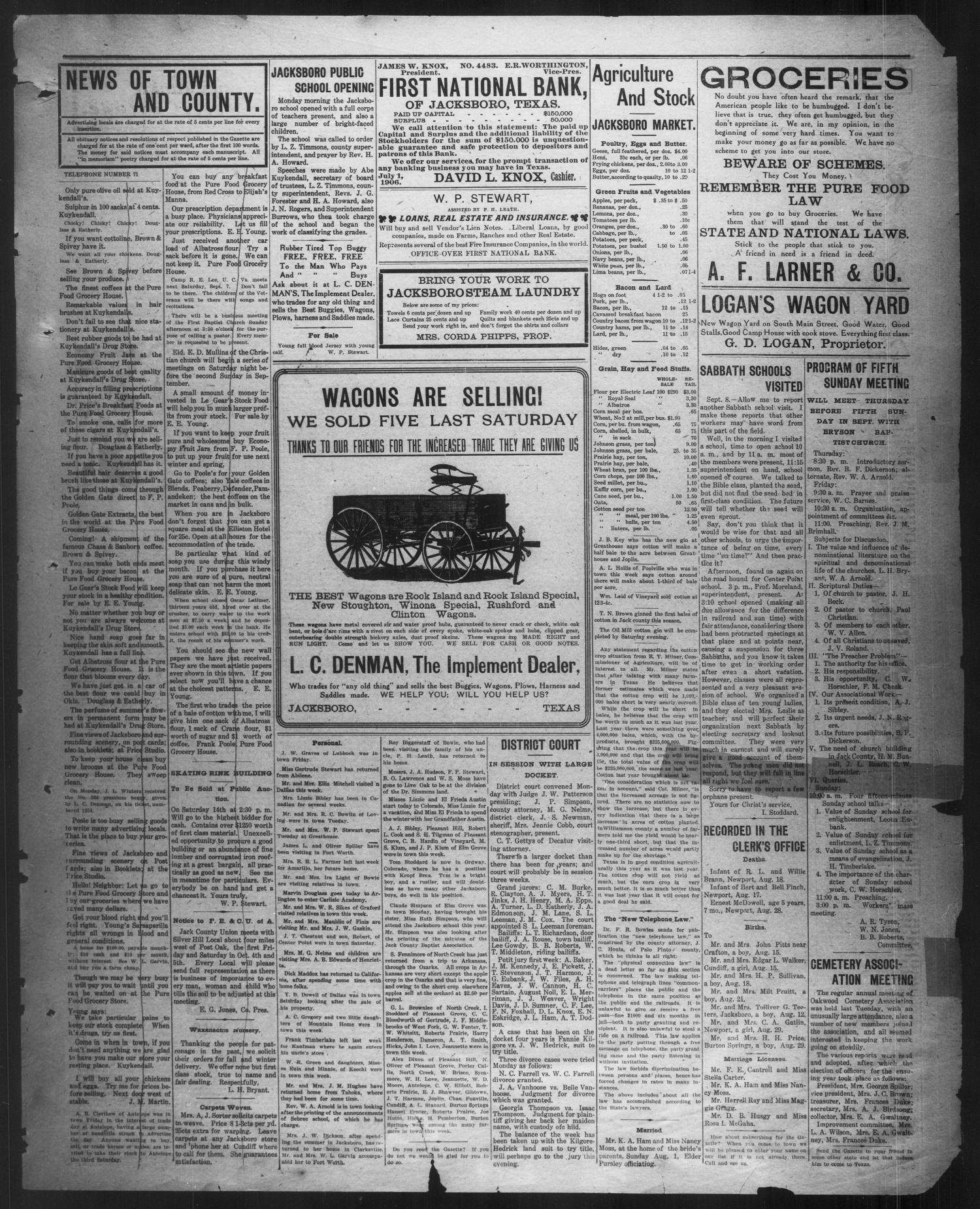 Jacksboro Gazette. (Jacksboro, Tex.), Vol. 28, No. 14, Ed. 1 Thursday, September 5, 1907
                                                
                                                    [Sequence #]: 3 of 4
                                                