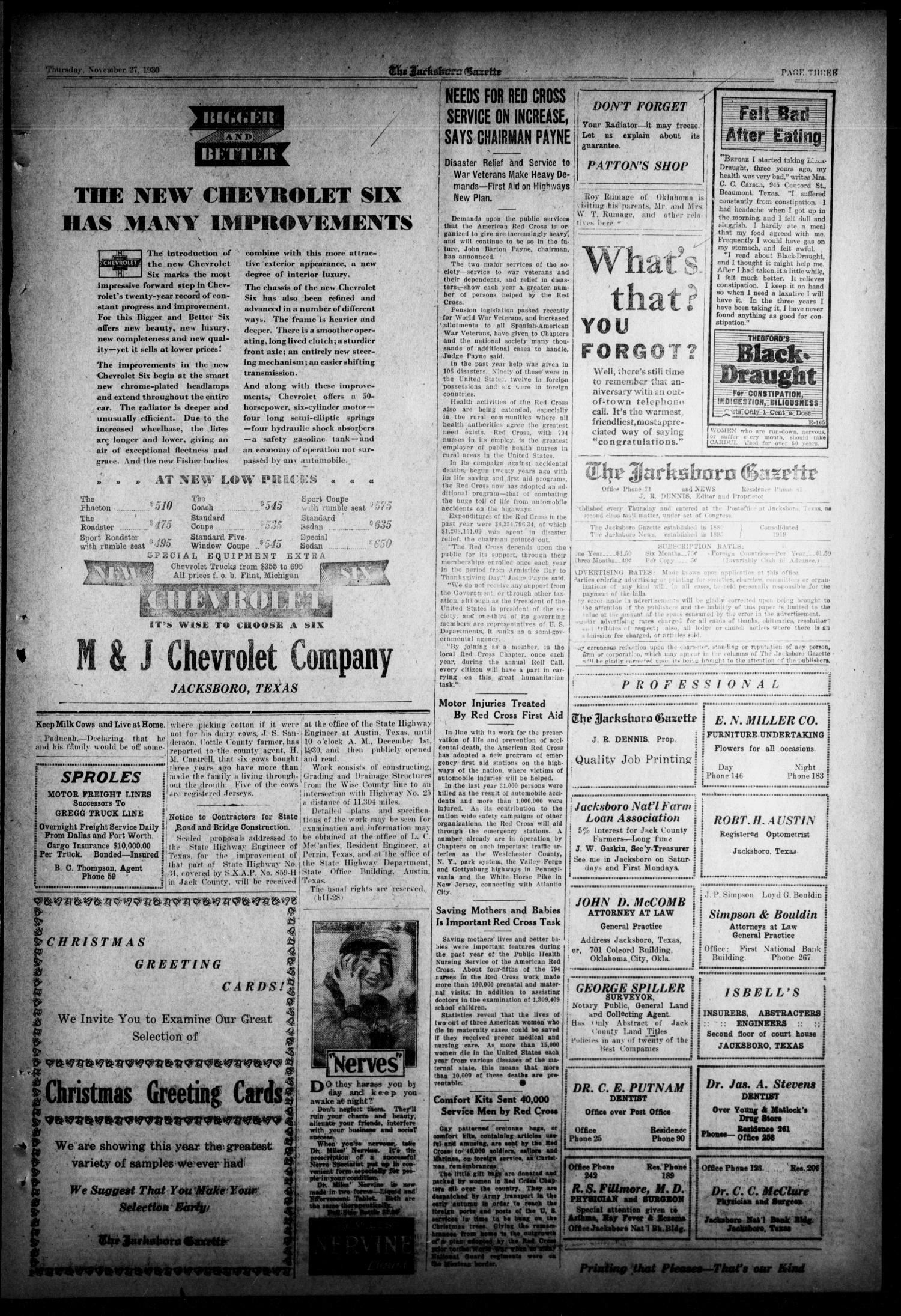 The Jacksboro Gazette (Jacksboro, Tex.), Vol. 51, No. 26, Ed. 1 Thursday, November 27, 1930
                                                
                                                    [Sequence #]: 3 of 8
                                                
