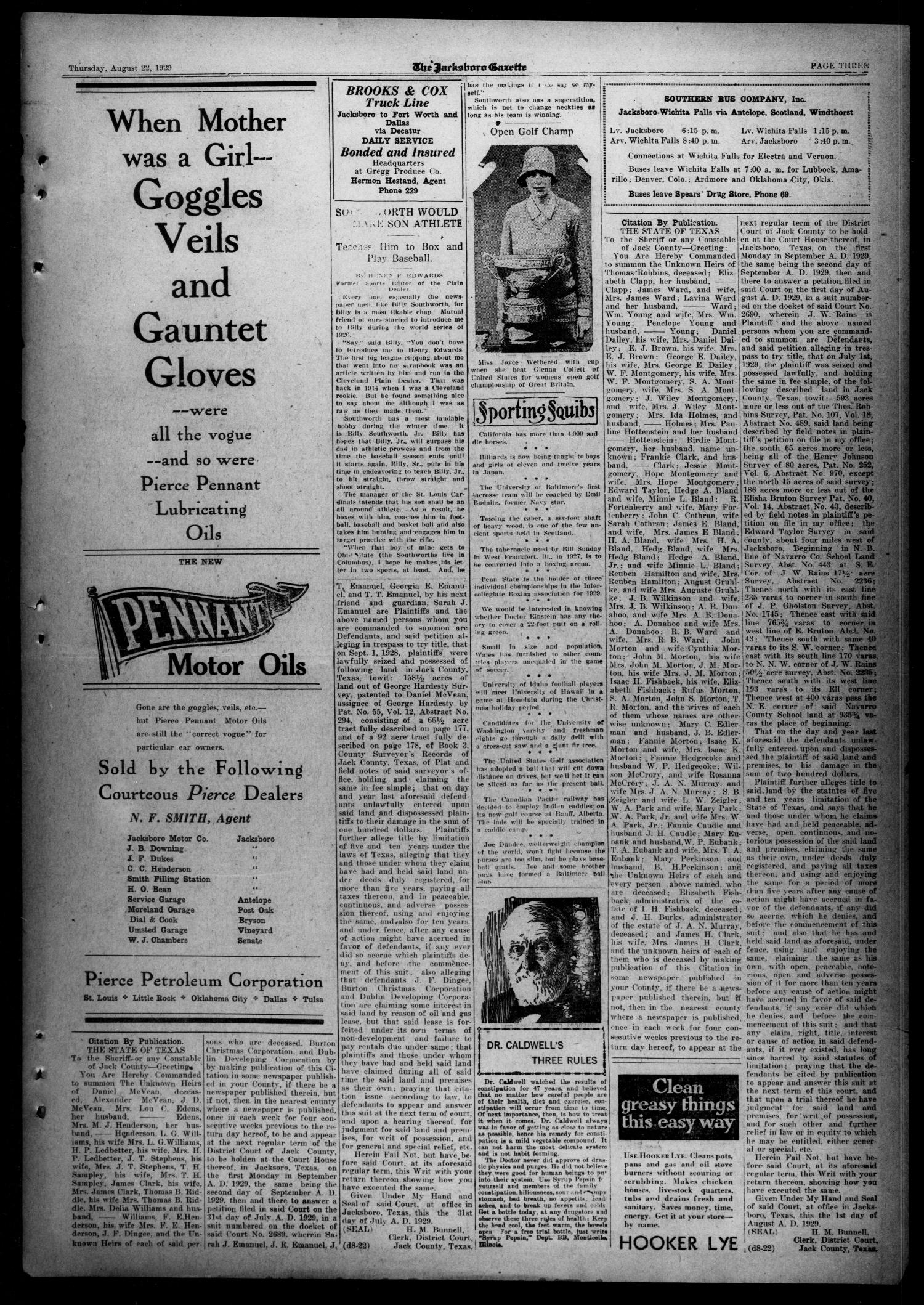The Jacksboro Gazette (Jacksboro, Tex.), Vol. 50, No. 12, Ed. 1 Thursday, August 22, 1929
                                                
                                                    [Sequence #]: 3 of 8
                                                