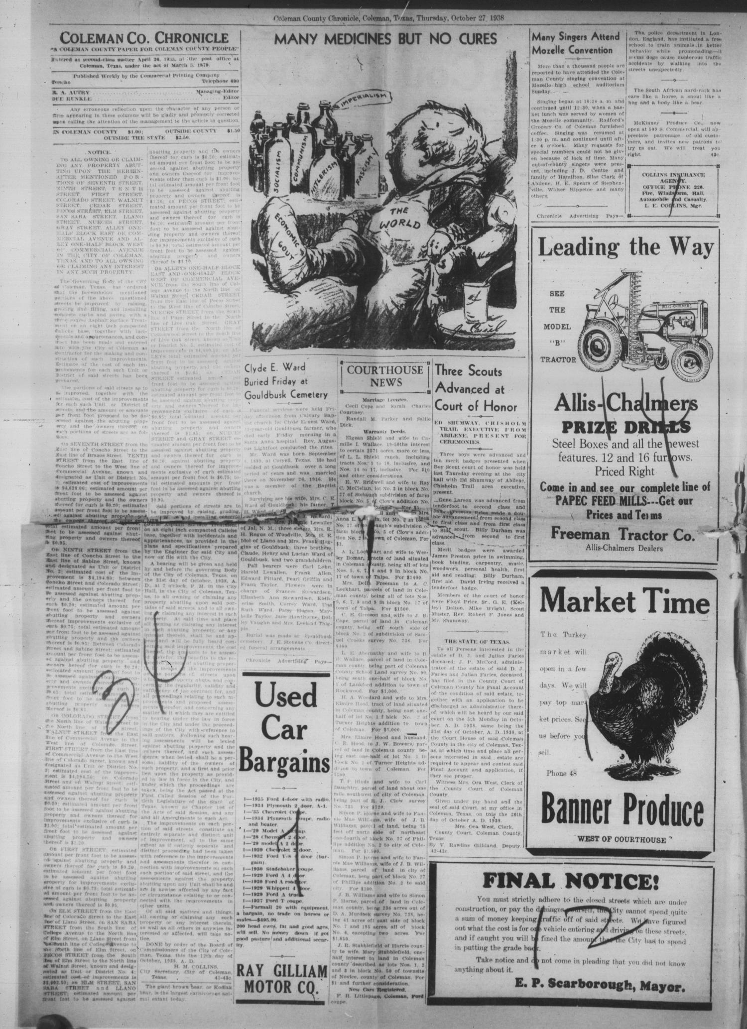 Coleman County Chronicle (Coleman, Tex.), Vol. 6, No. 43, Ed. 1 Thursday, October 27, 1938
                                                
                                                    [Sequence #]: 2 of 10
                                                