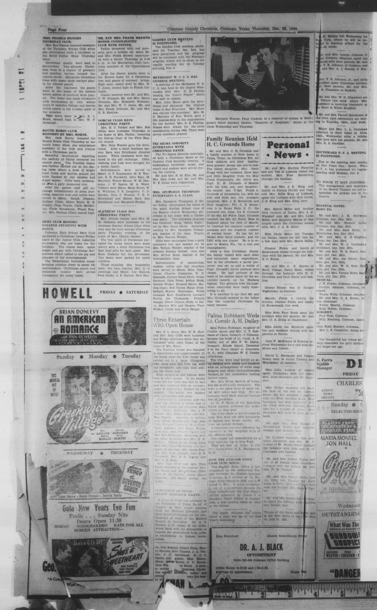 Coleman County Chronicle (Coleman, Tex.), Vol. 13, No. 2, Ed. 1 Thursday, December 28, 1944
                                                
                                                    [Sequence #]: 4 of 8
                                                