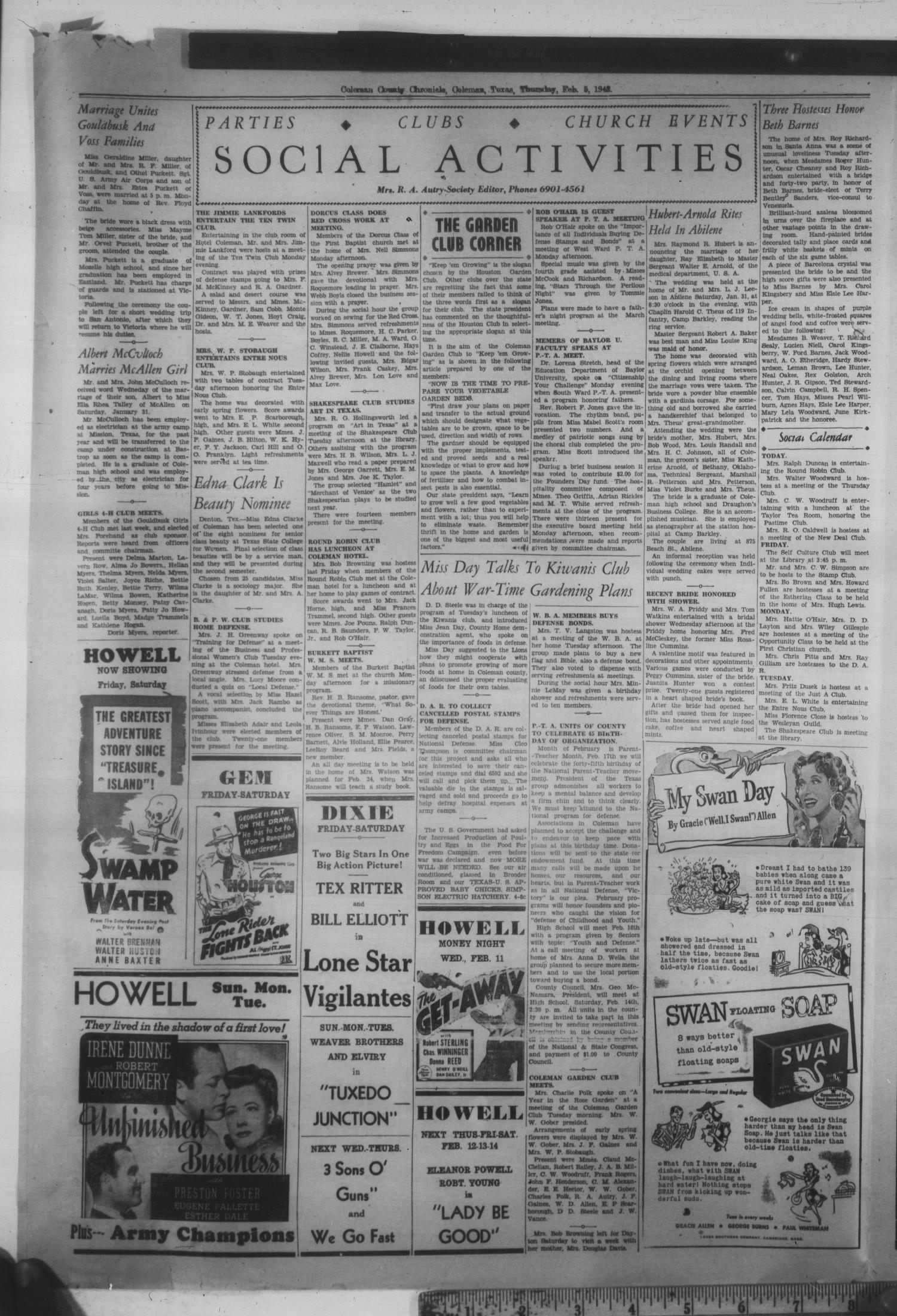 Coleman County Chronicle (Coleman, Tex.), Vol. 10, No. 7, Ed. 1 Thursday, February 5, 1942
                                                
                                                    [Sequence #]: 4 of 12
                                                