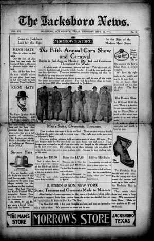 Primary view of object titled 'The Jacksboro News. (Jacksboro, Tex.), Vol. 16, No. 39, Ed. 1 Thursday, September 28, 1911'.
