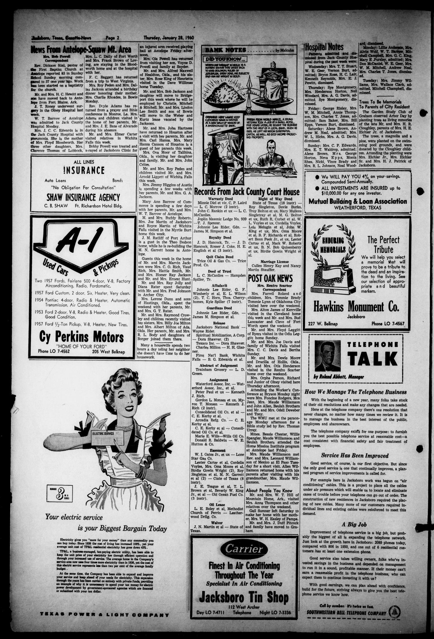 Jacksboro Gazette-News (Jacksboro, Tex.), Vol. 80, No. 28, Ed. 1 Thursday, January 28, 1960
                                                
                                                    [Sequence #]: 2 of 8
                                                