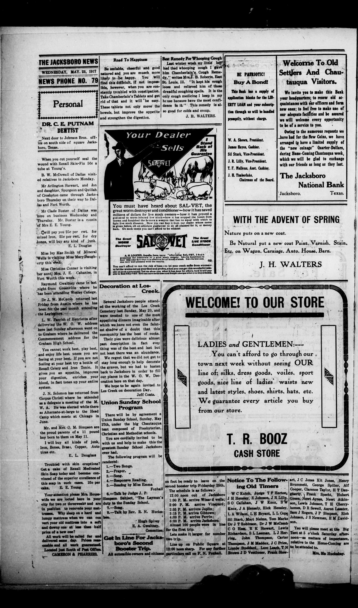 The Jacksboro News. (Jacksboro, Tex.), Vol. 21, No. 21, Ed. 1 Wednesday, May 23, 1917
                                                
                                                    [Sequence #]: 6 of 8
                                                