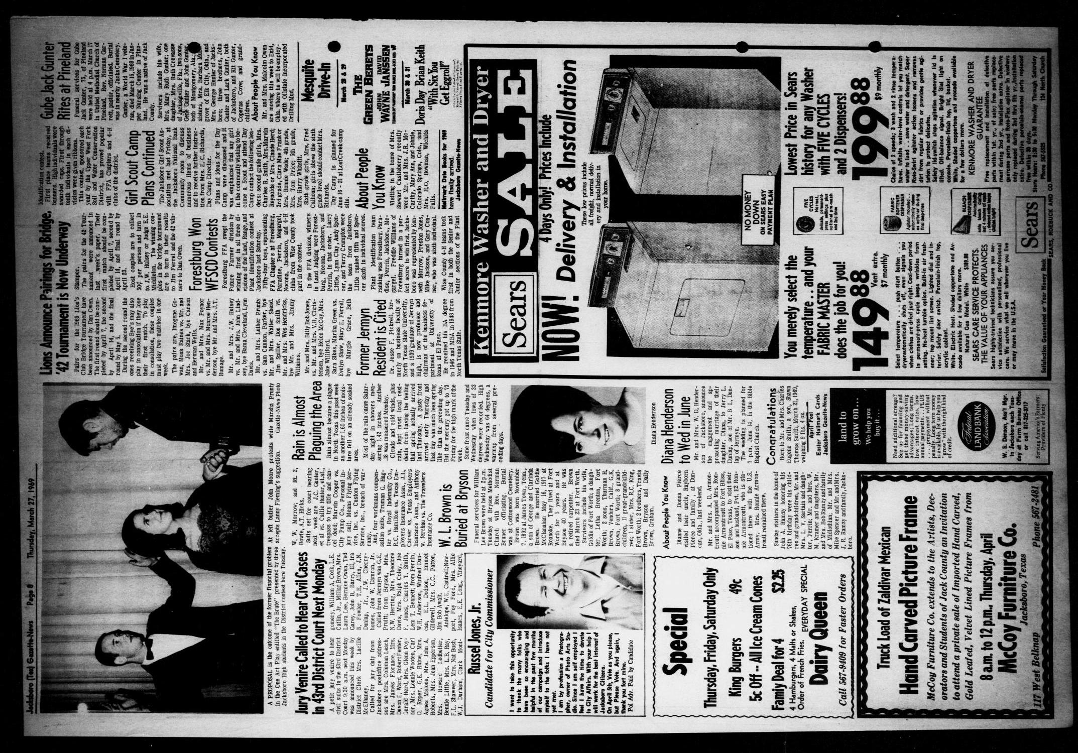 Jacksboro Gazette-News (Jacksboro, Tex.), Vol. EIGHTY-NINTH YEAR, No. 40, Ed. 0 Thursday, March 27, 1969
                                                
                                                    [Sequence #]: 8 of 8
                                                