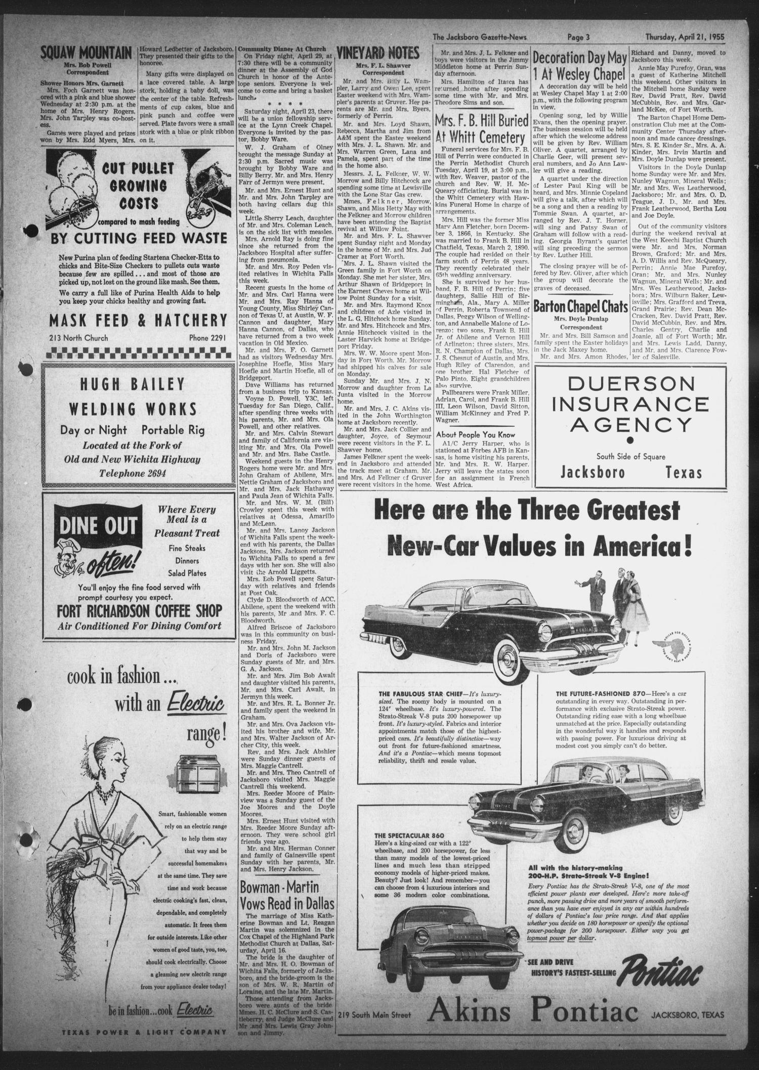 Jacksboro Gazette-News (Jacksboro, Tex.), Vol. 75, No. 47, Ed. 1 Thursday, April 21, 1955
                                                
                                                    [Sequence #]: 3 of 8
                                                