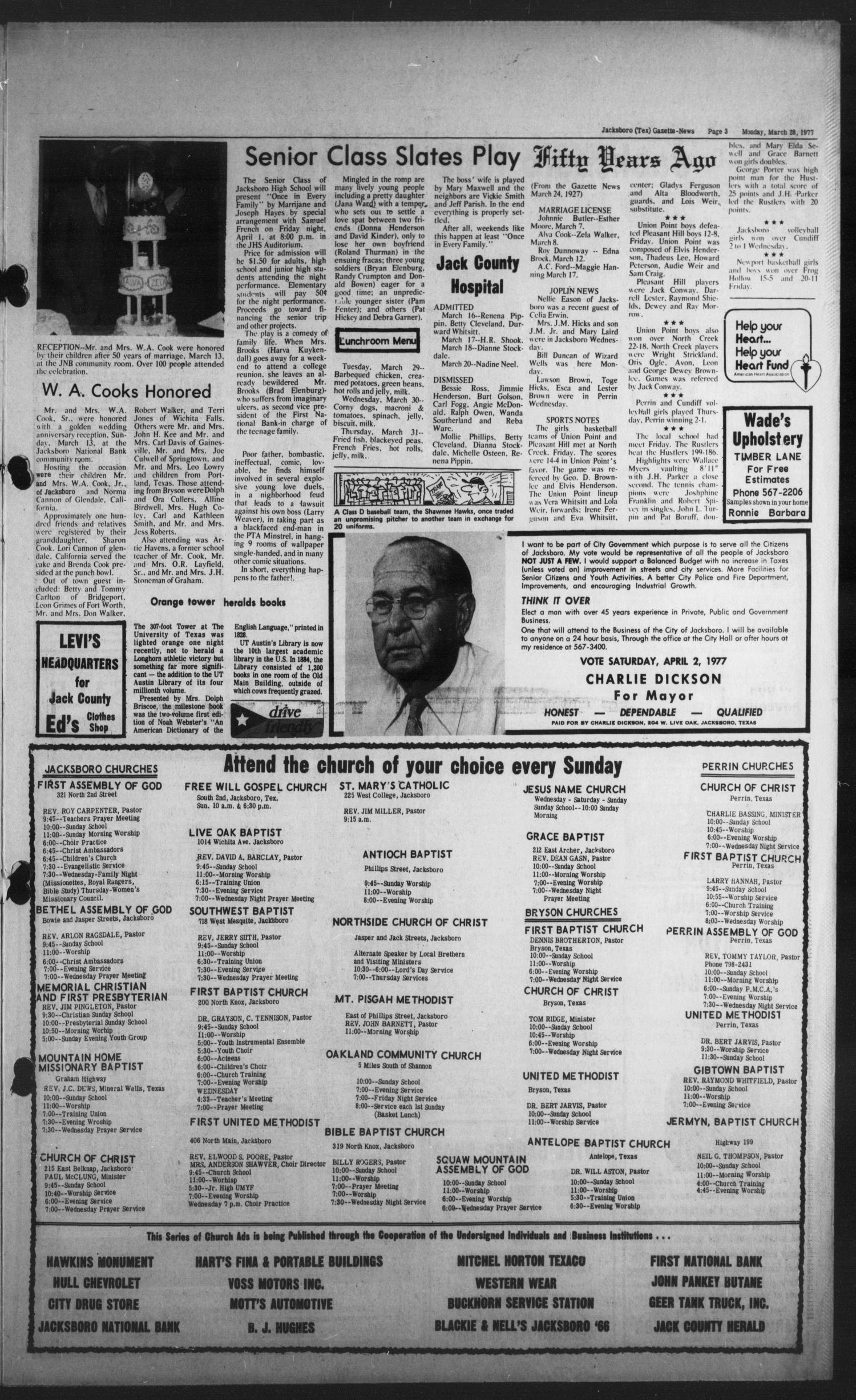 Jacksboro Gazette-News (Jacksboro, Tex.), Vol. 98, No. 45, Ed. 1 Monday, March 28, 1977
                                                
                                                    [Sequence #]: 3 of 8
                                                