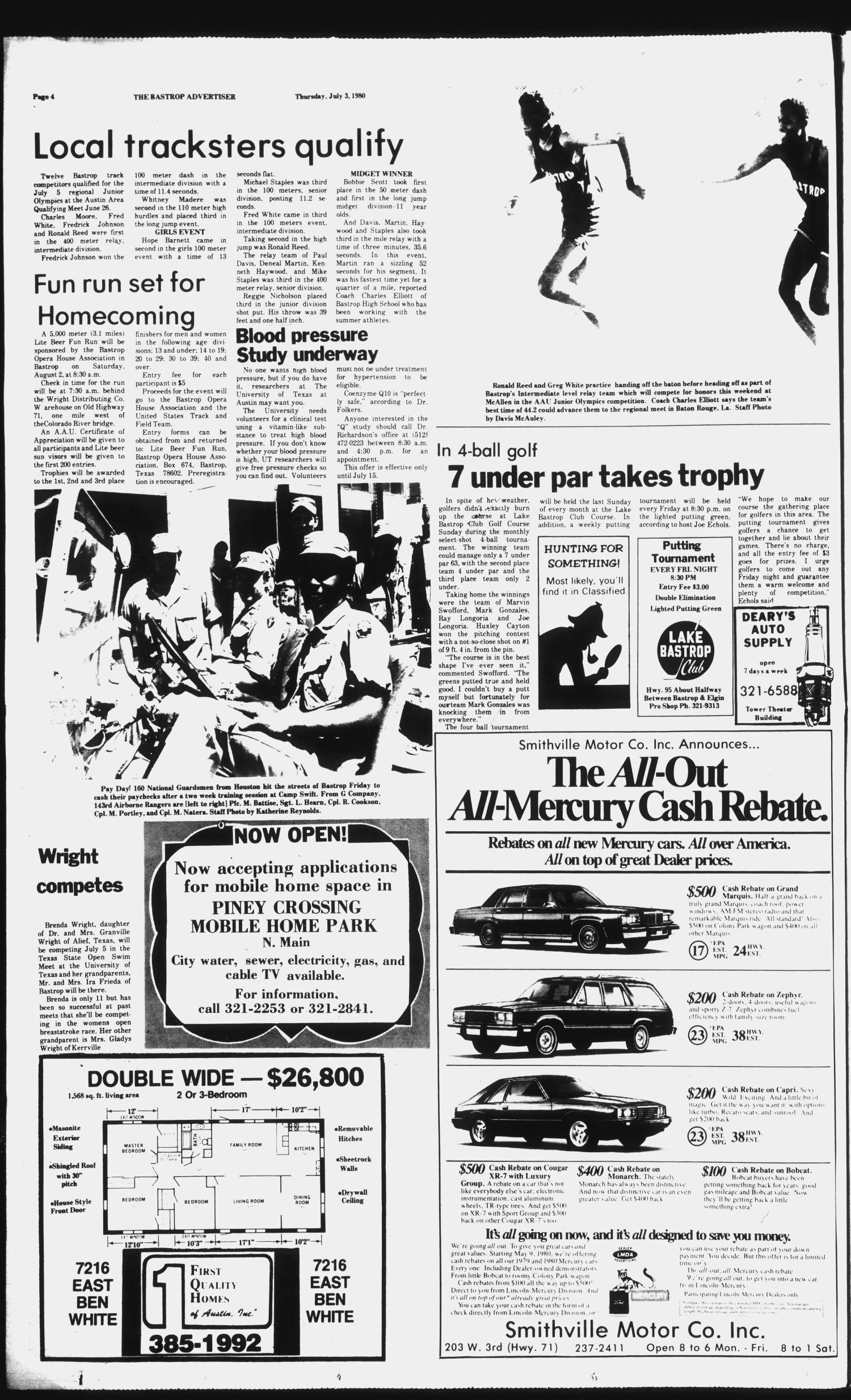 The Bastrop Advertiser (Bastrop, Tex.), No. 36, Ed. 1 Thursday, July 3, 1980
                                                
                                                    [Sequence #]: 4 of 18
                                                
