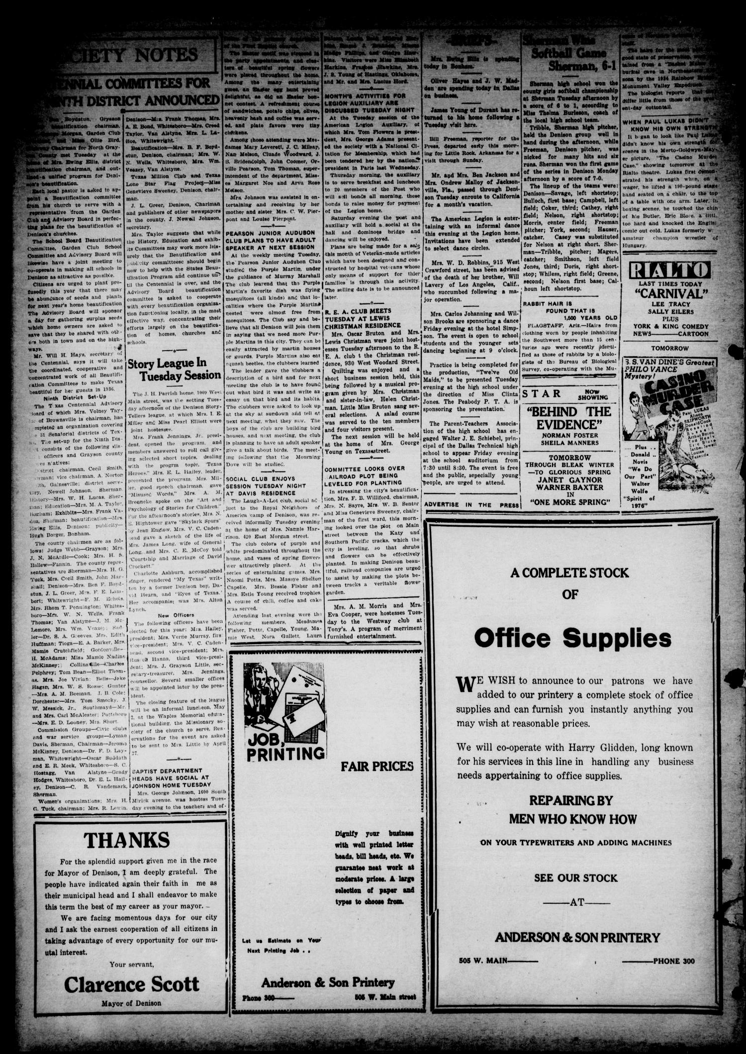 The Denison Press (Denison, Tex.), Vol. 5, No. 8, Ed. 1 Wednesday, April 3, 1935
                                                
                                                    [Sequence #]: 4 of 4
                                                